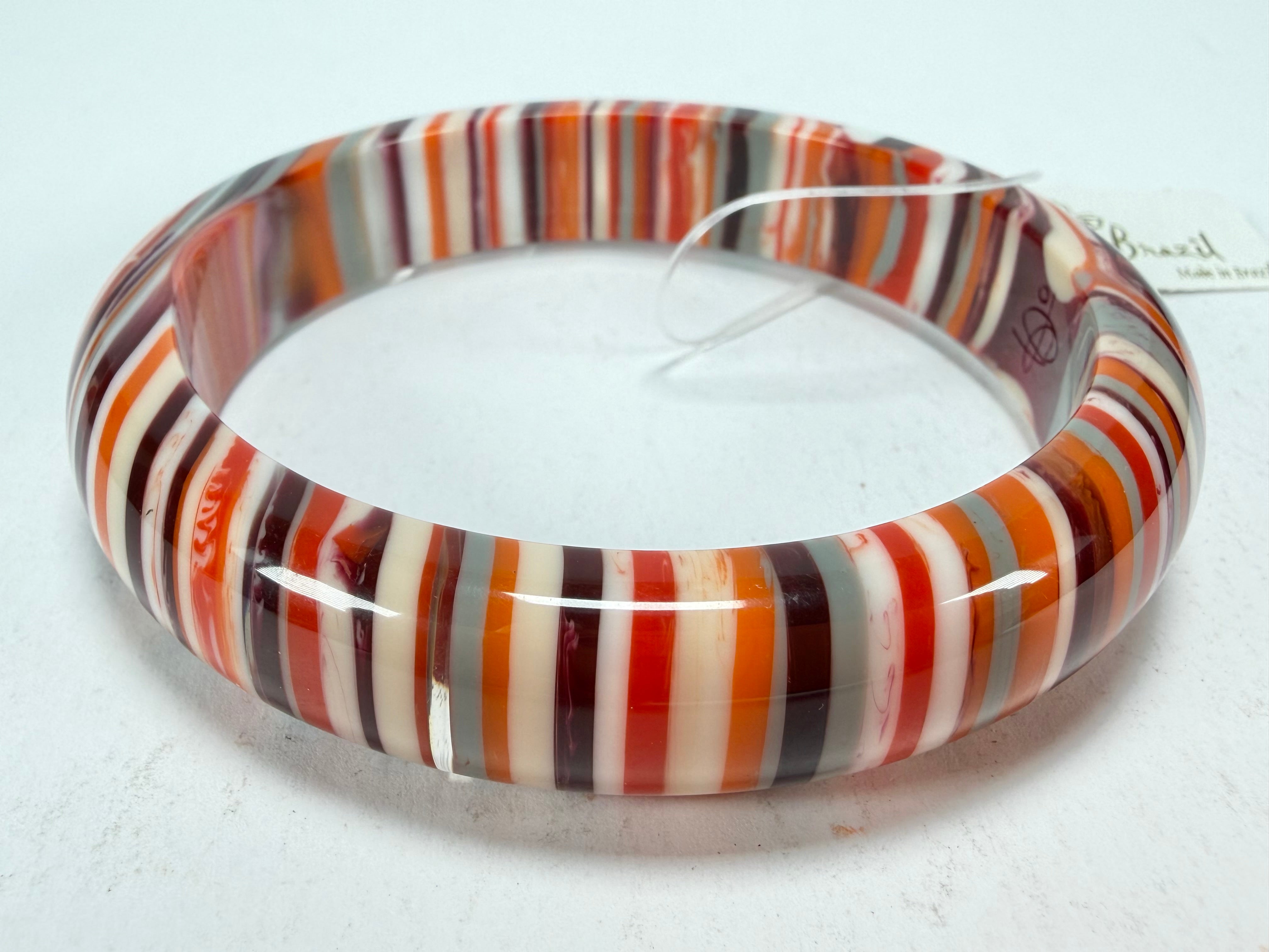 Jackie Brazil "Thin Cat Eye" Liquorice Allsorts with Cat Eye Orange Mix 1.3cm Resin Bangle ( B1151 )
