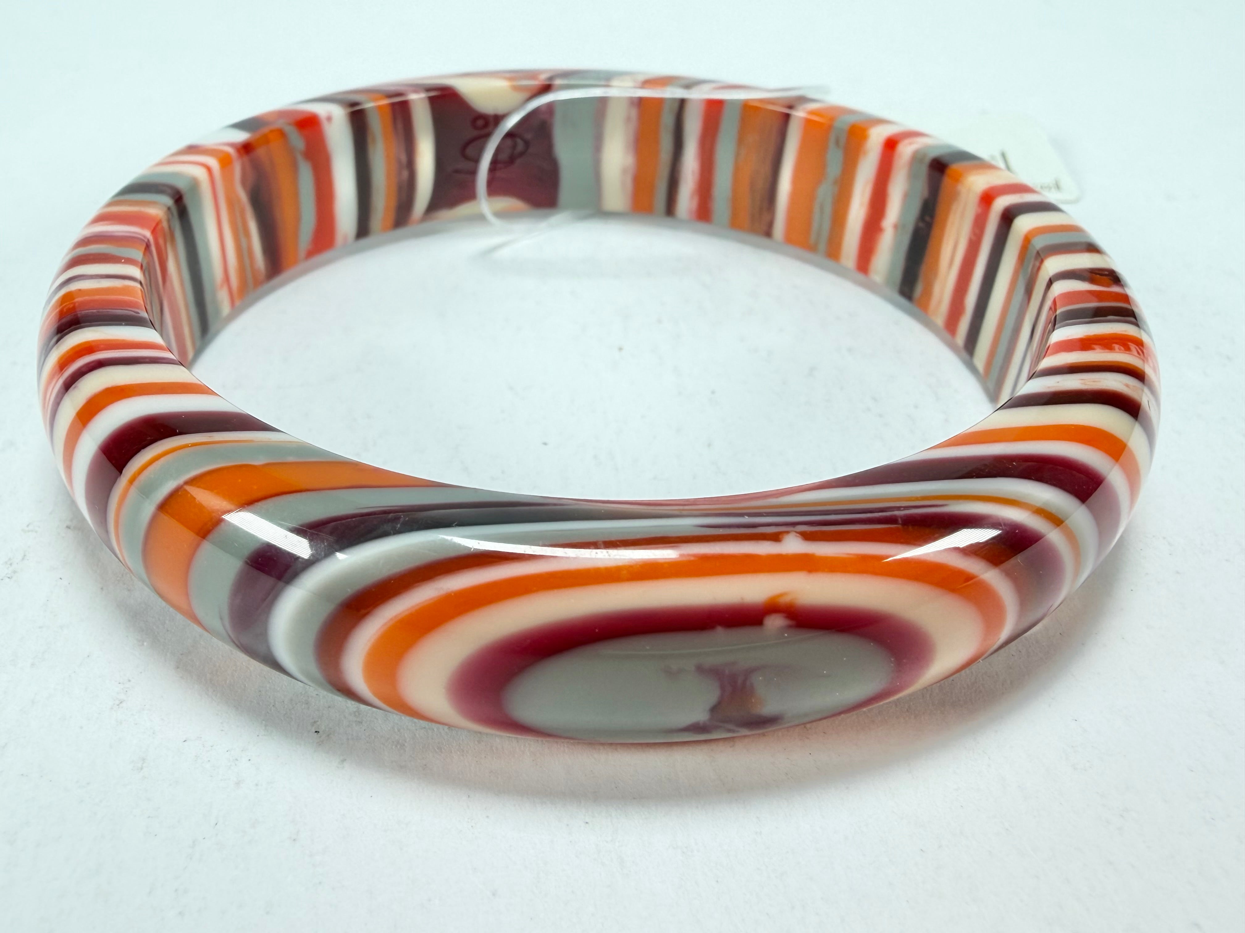 Jackie Brazil "Thin Cat Eye" Liquorice Allsorts with Cat Eye Orange Mix 1.3cm Resin Bangle ( B1151 )