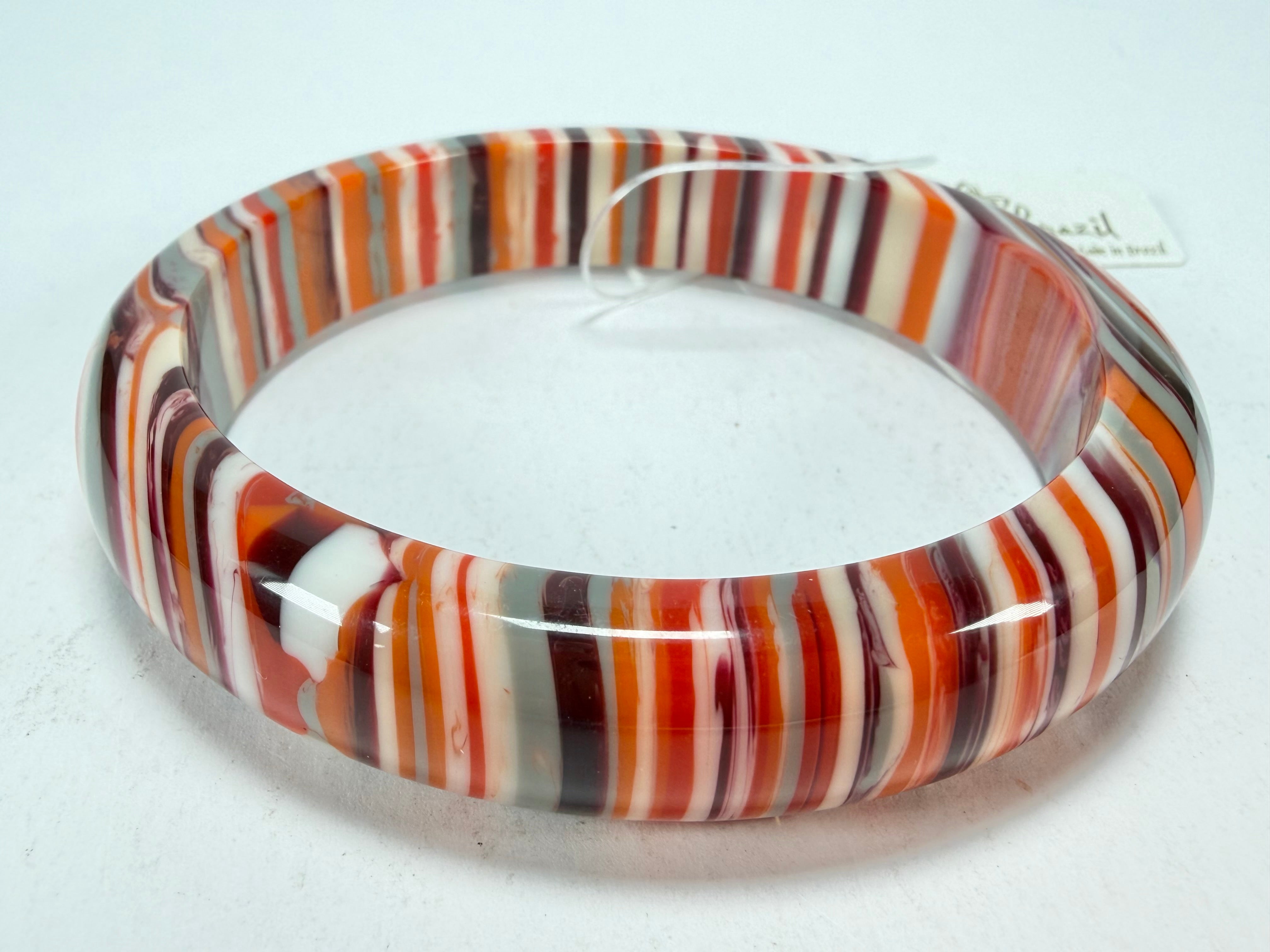 Jackie Brazil "Thin Cat Eye" Liquorice Allsorts with Cat Eye Orange Mix 1.3cm Resin Bangle ( B1151 )