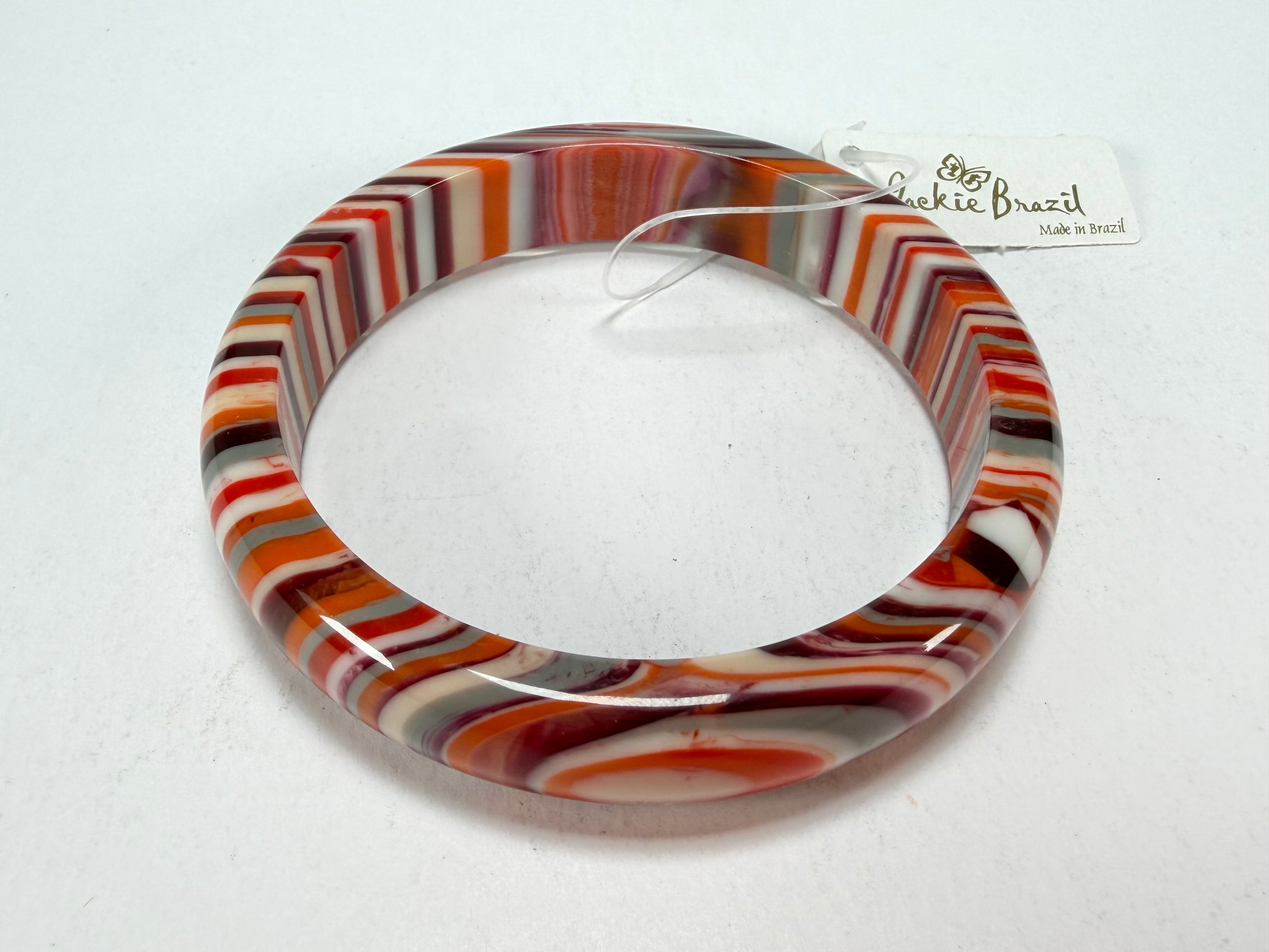 Jackie Brazil "Thin Cat Eye" Liquorice Allsorts with Cat Eye Orange Mix 1.3cm Resin Bangle ( B1151 )