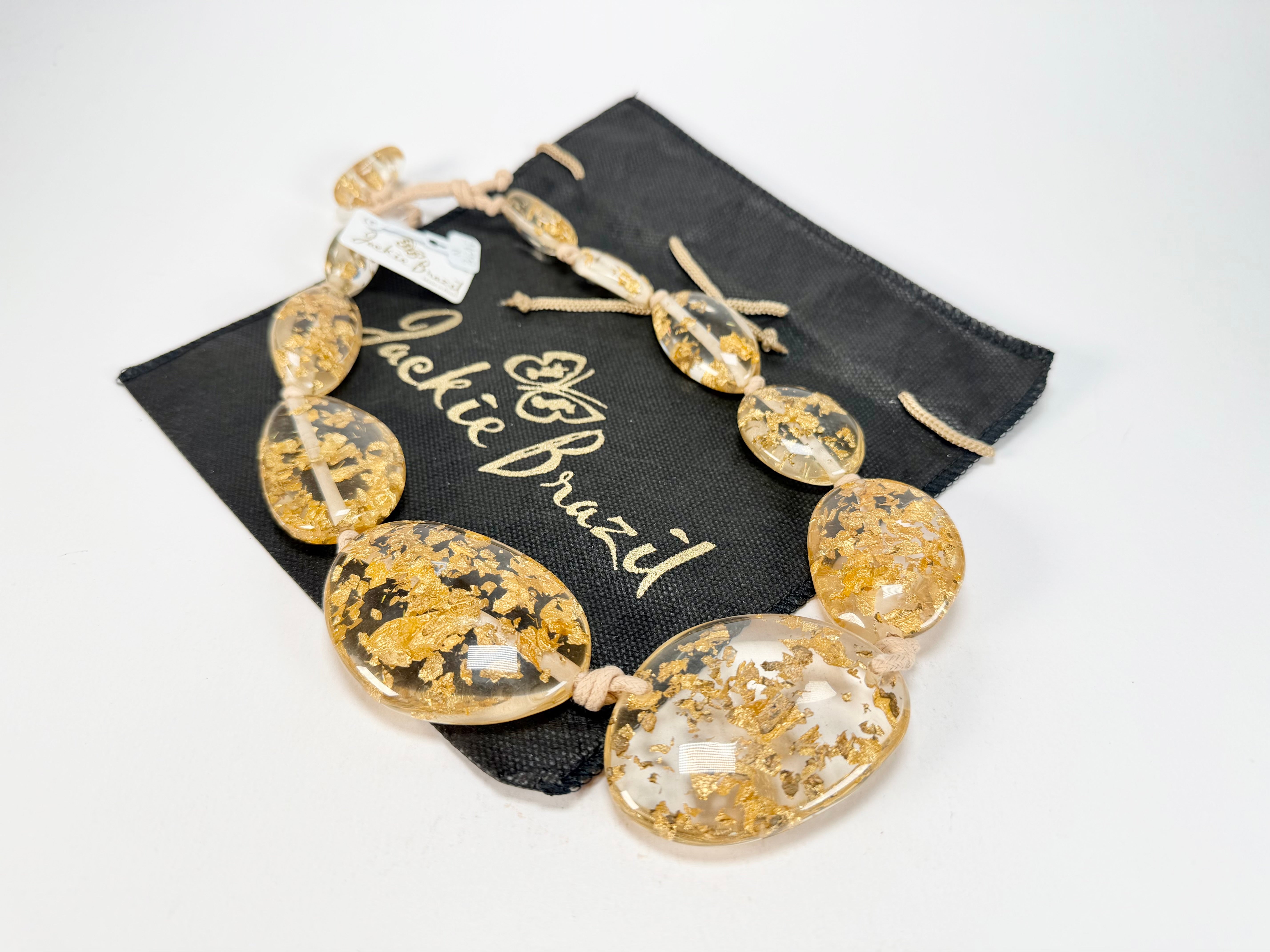 Jackie Brazil "Gold Flakes" Short Flat Riverstones 50cm Necklace ( N3616 )