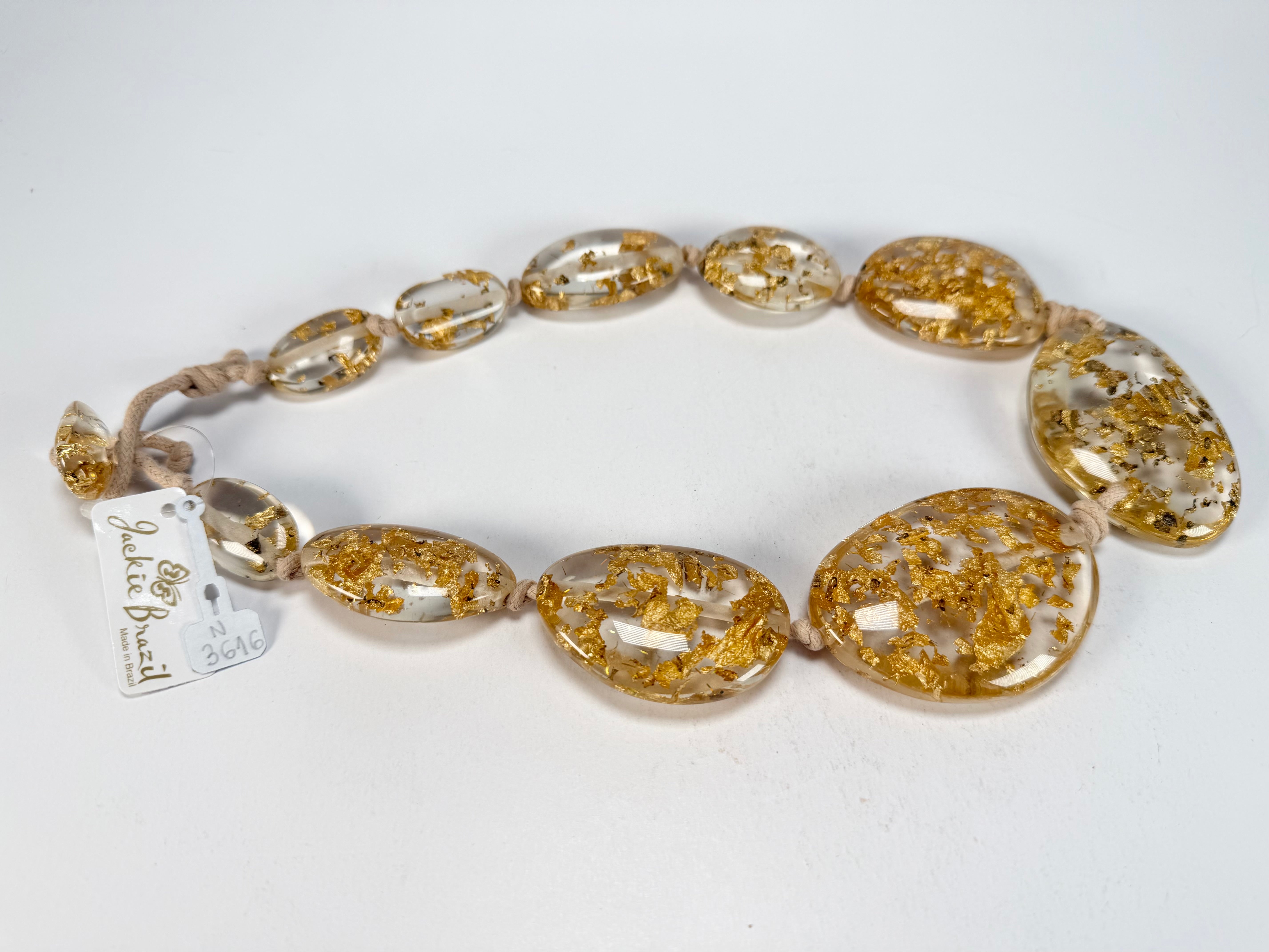 Jackie Brazil "Gold Flakes" Short Flat Riverstones 50cm Necklace ( N3616 )