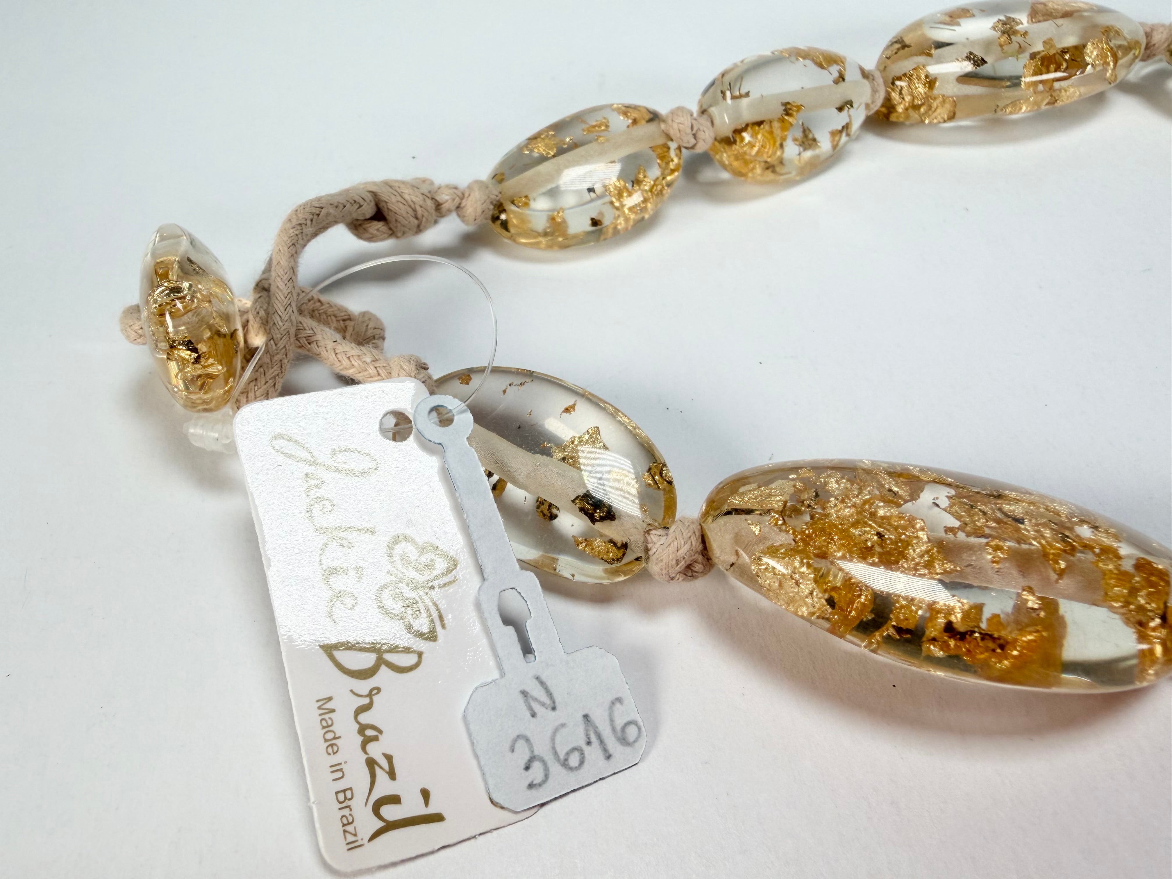 Jackie Brazil "Gold Flakes" Short Flat Riverstones 50cm Necklace ( N3616 )