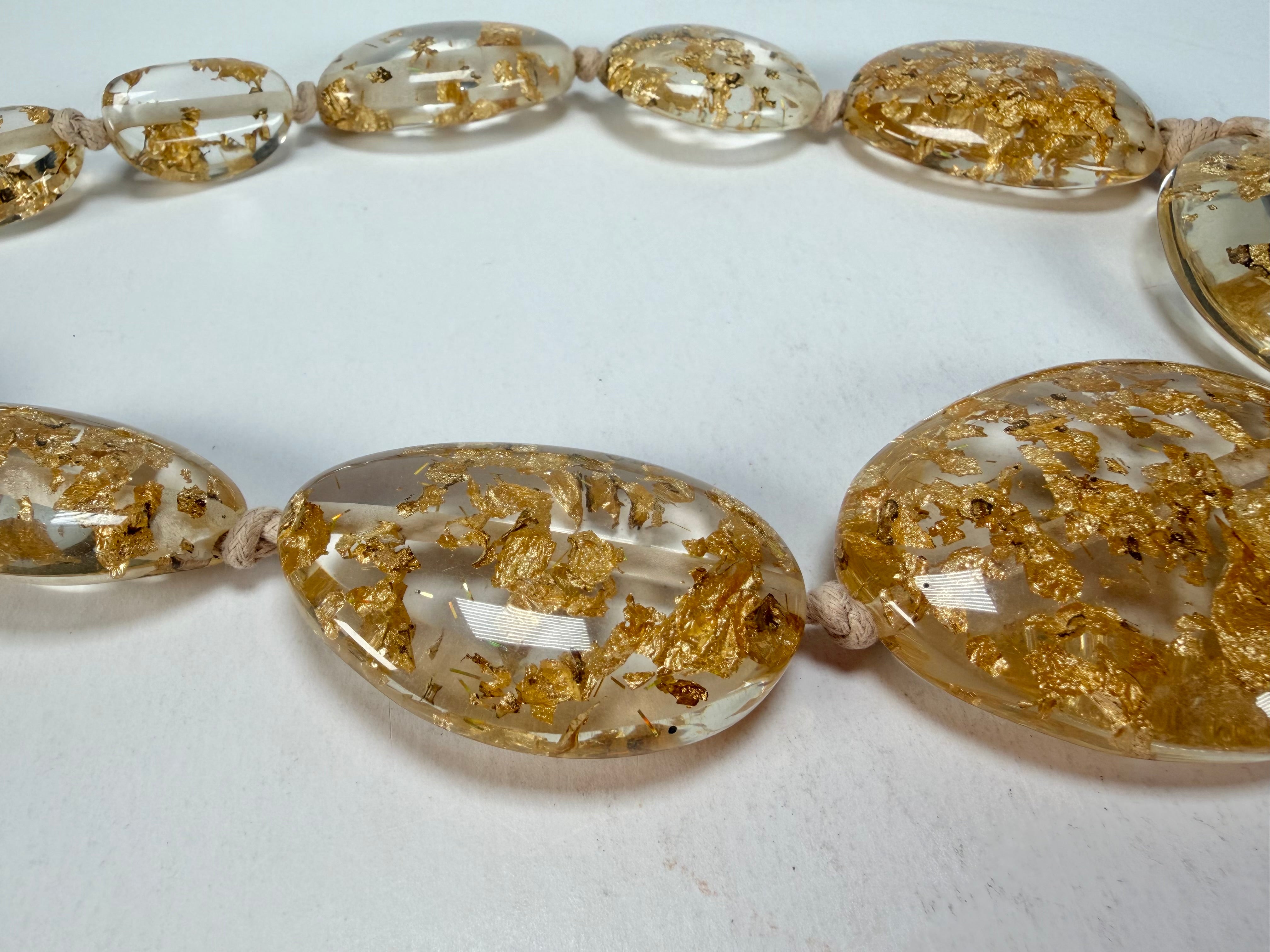 Jackie Brazil "Gold Flakes" Short Flat Riverstones 50cm Necklace ( N3616 )