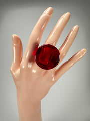 Jackie Brazil "Stomp" Large Round Transparent Red Resin  Ring ( R0360 ) Size UK N / US 7