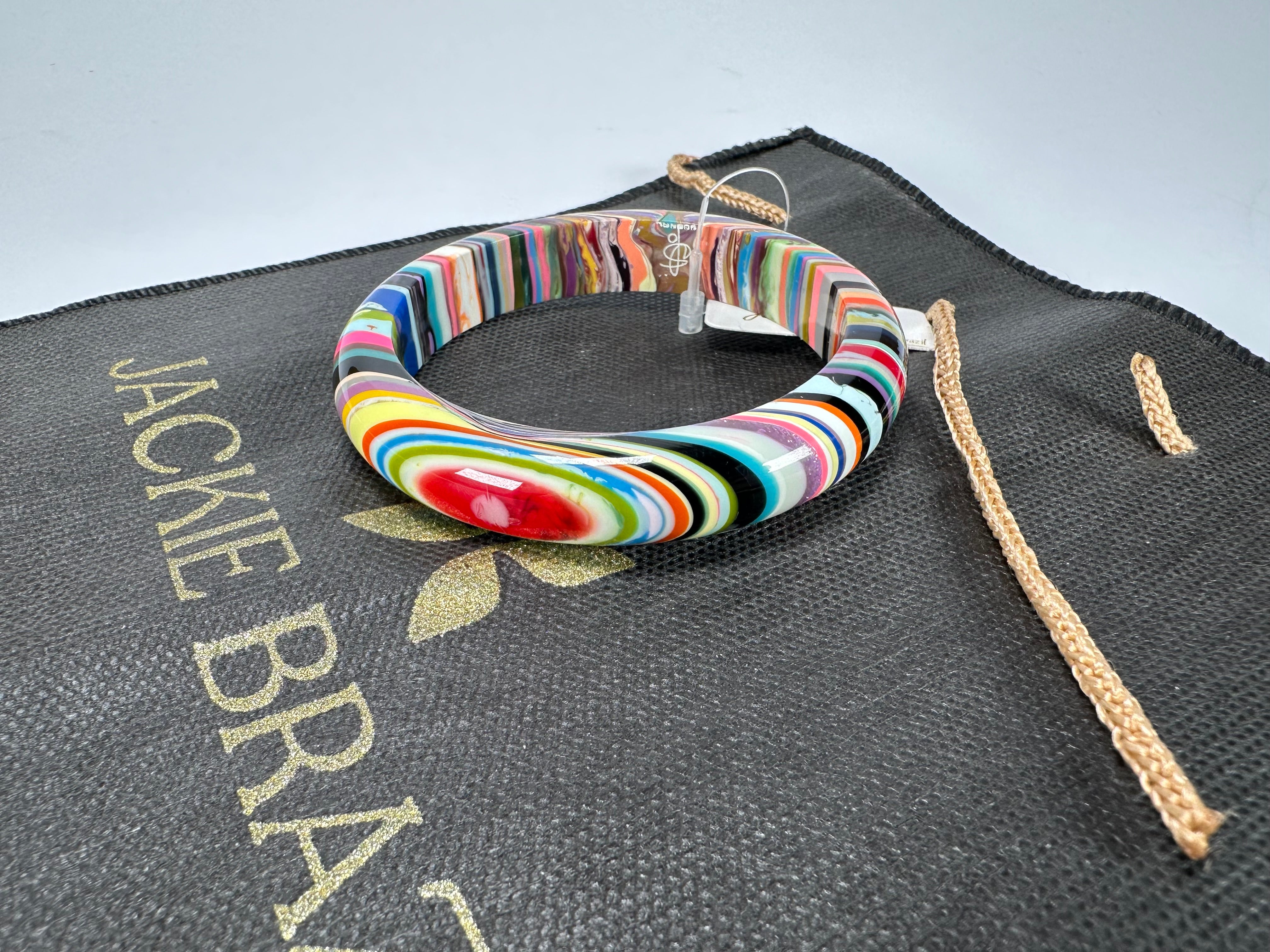 Jackie Brazil "Thin Cat Eye" Liquorice Allsorts with Cat Eye Spring Colour 1.3cm Resin Bangle ( B1151 )