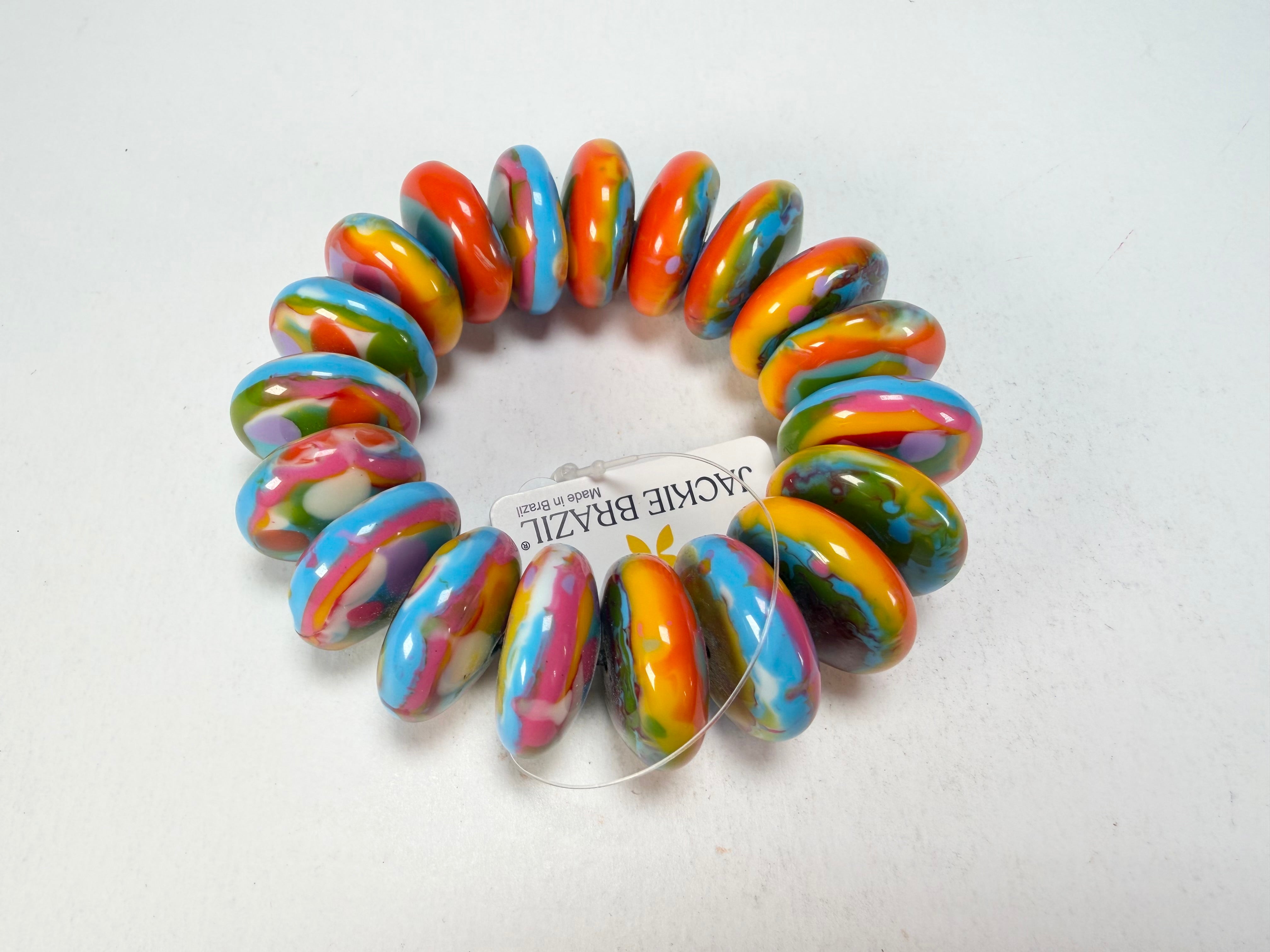 Jackie Brazil "Ana" Kandinsky Elasticated Wheels Resin Bracelet ( B0910 )