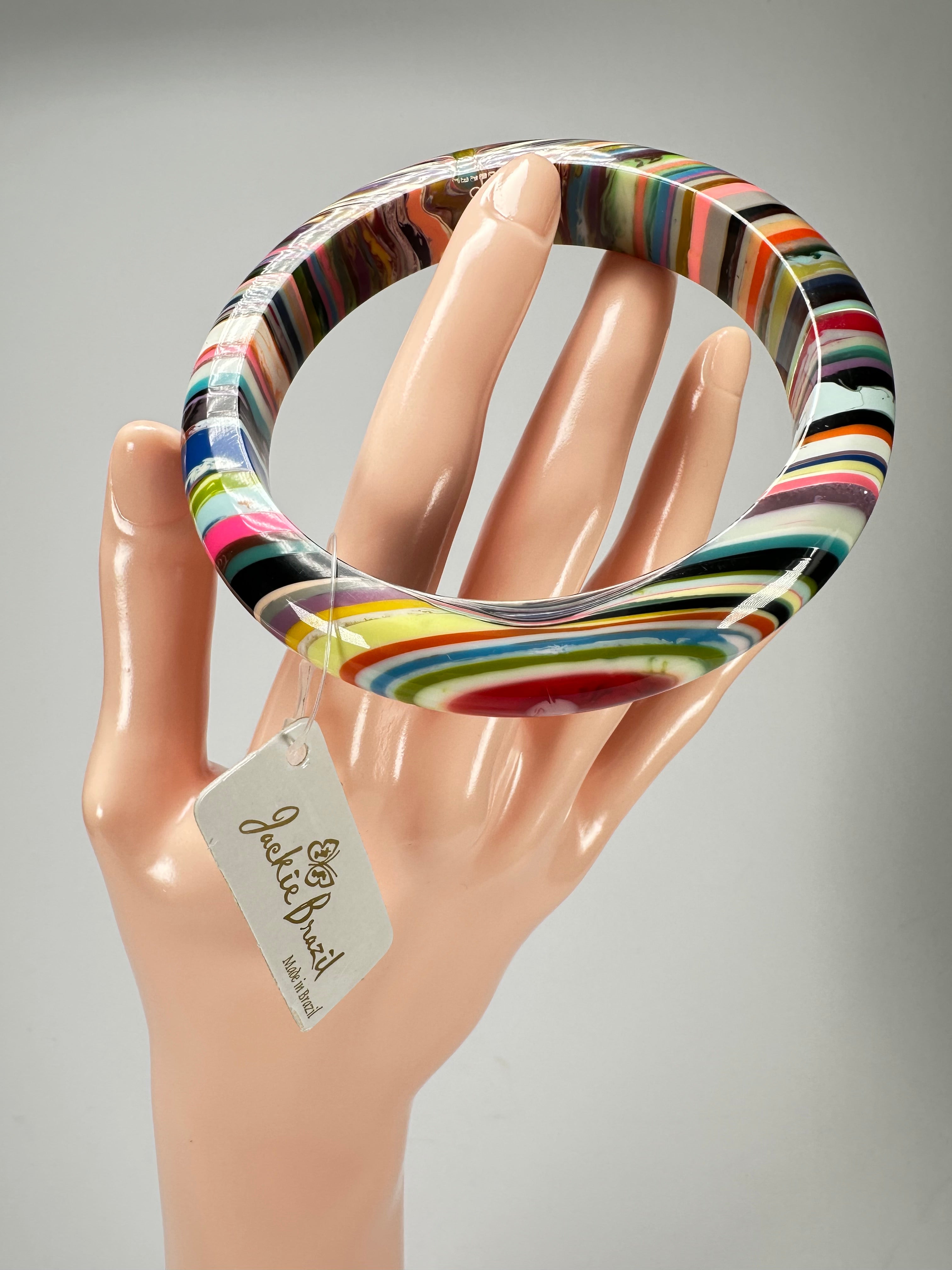 Jackie Brazil "Thin Cat Eye" Liquorice Allsorts with Cat Eye Spring Colour 1.3cm Resin Bangle ( B1151 )