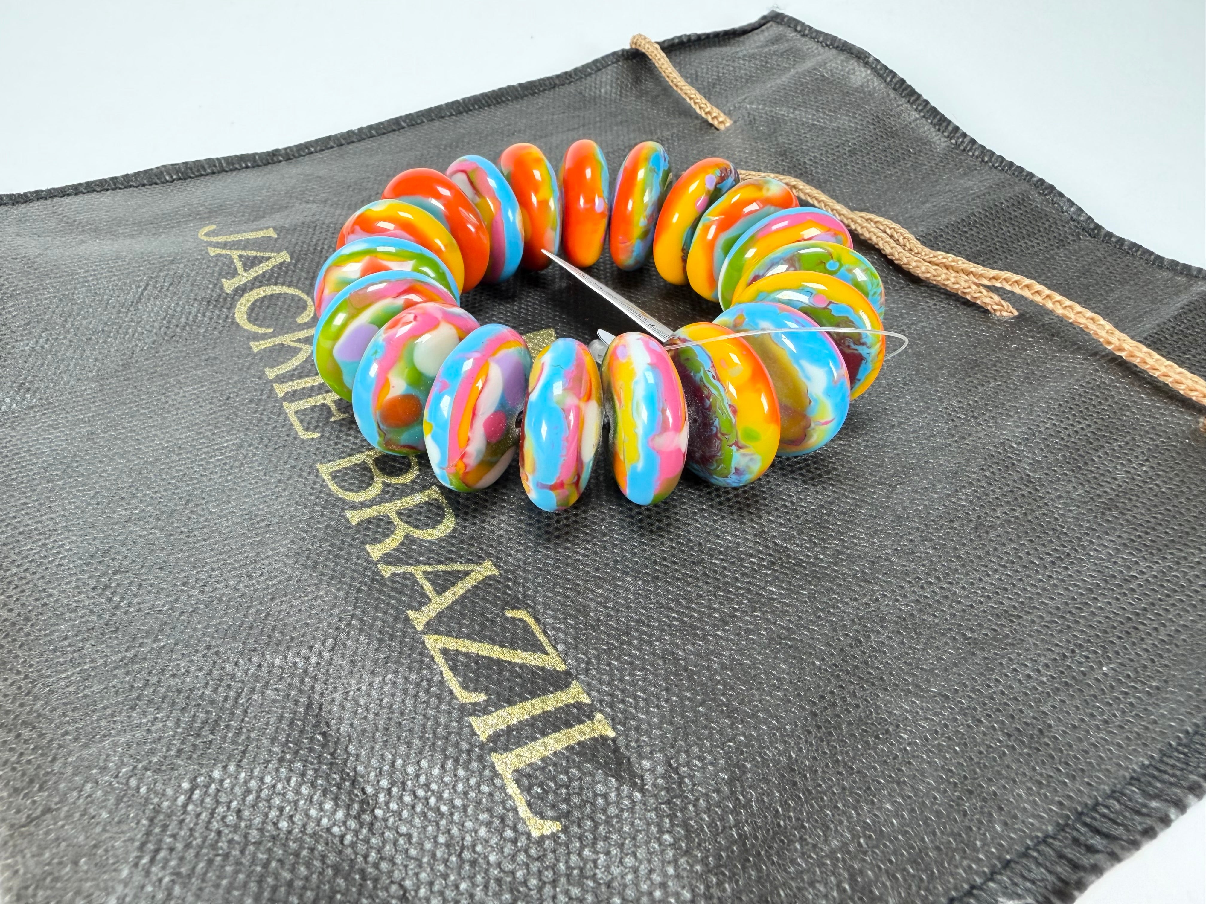 Jackie Brazil "Ana" Kandinsky Elasticated Wheels Resin Bracelet ( B0910 )