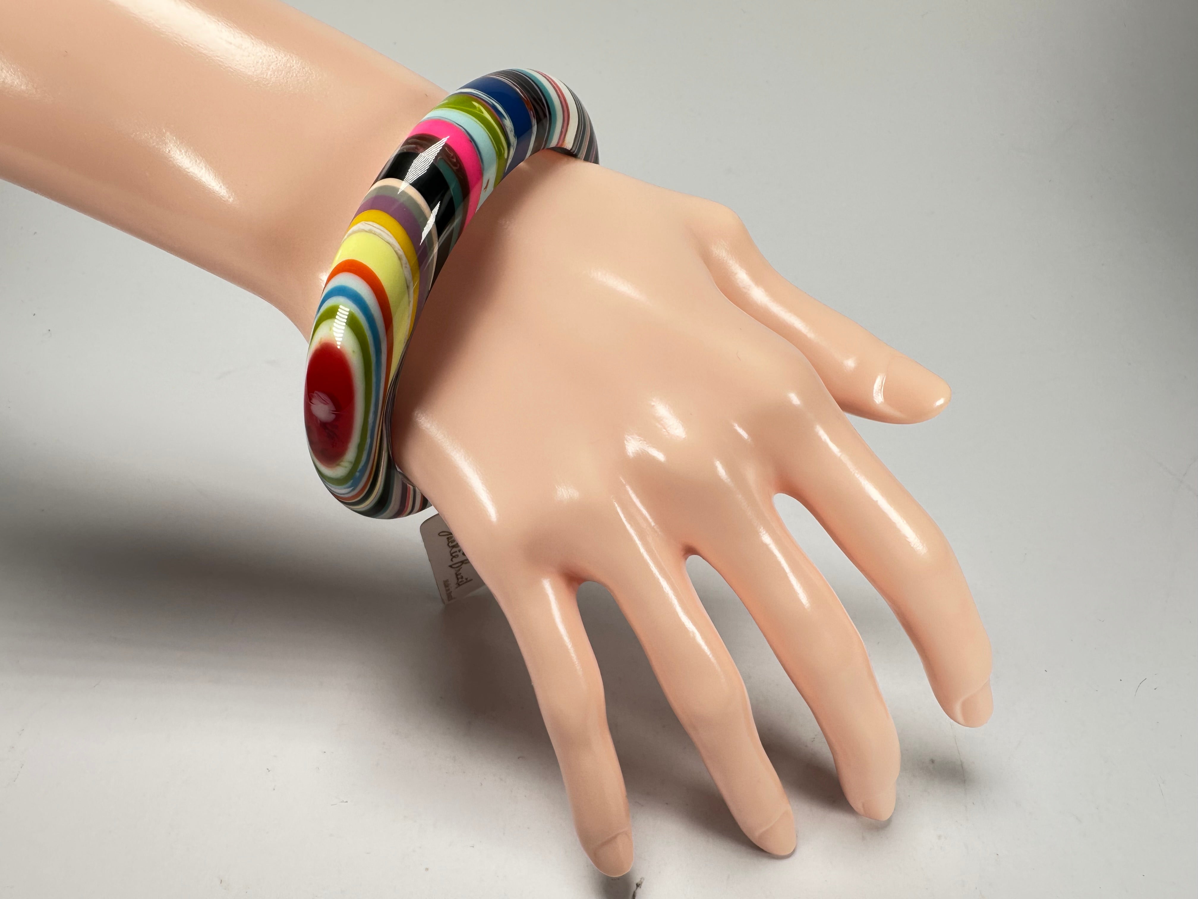 Jackie Brazil "Thin Cat Eye" Liquorice Allsorts with Cat Eye Spring Colour 1.3cm Resin Bangle ( B1151 )