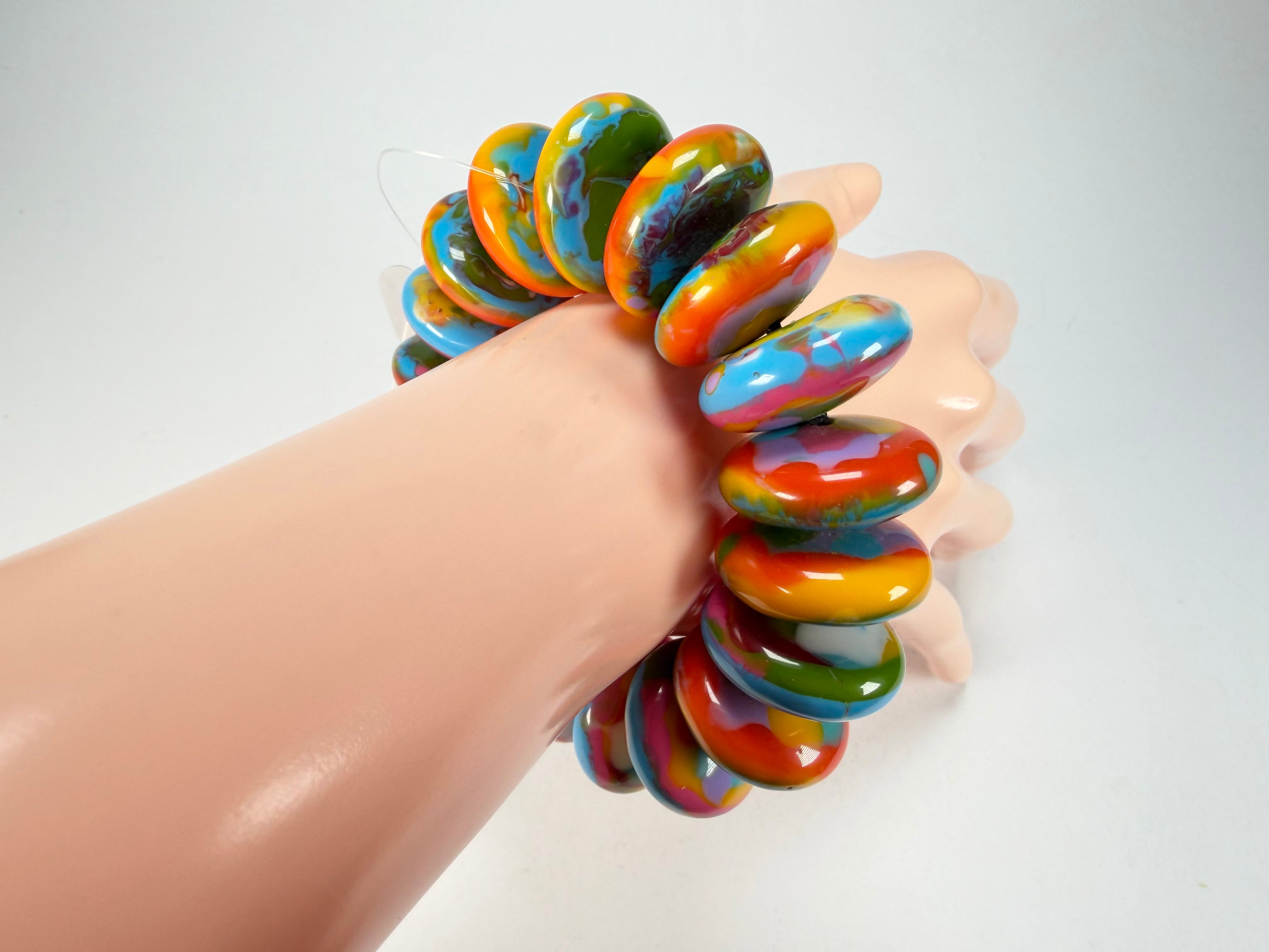 Jackie Brazil "Ana" Kandinsky Elasticated Wheels Resin Bracelet ( B0910 )