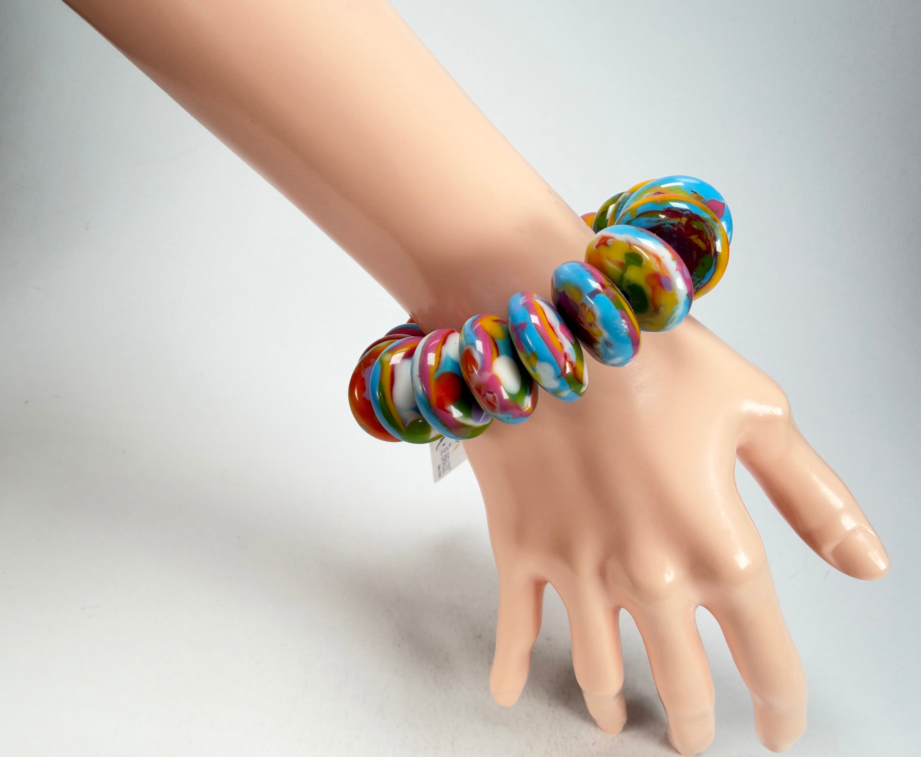 Jackie Brazil "Ana" Kandinsky Elasticated Wheels Resin Bracelet ( B0910 )