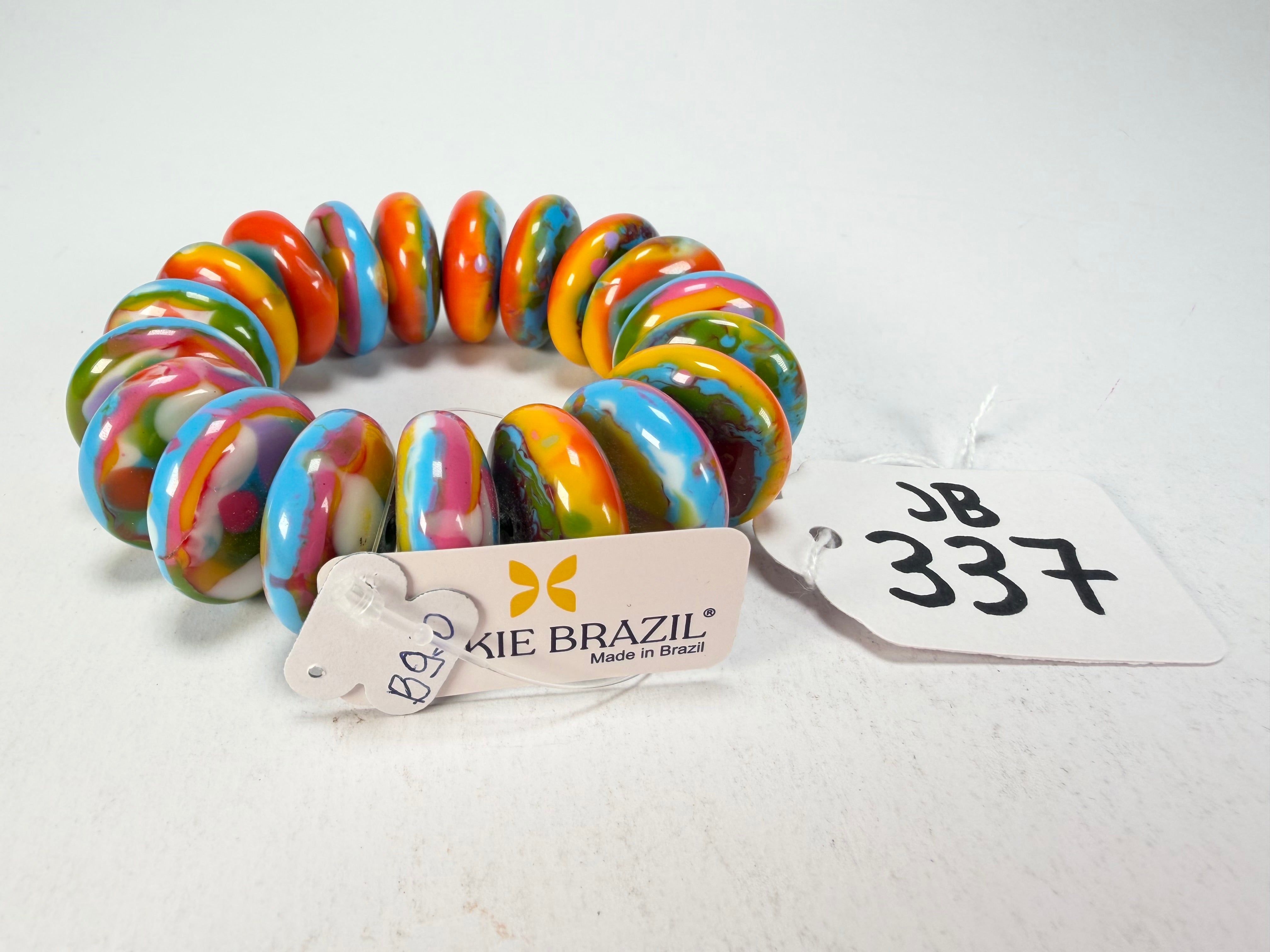 Jackie Brazil "Ana" Kandinsky Elasticated Wheels Resin Bracelet ( B0910 )
