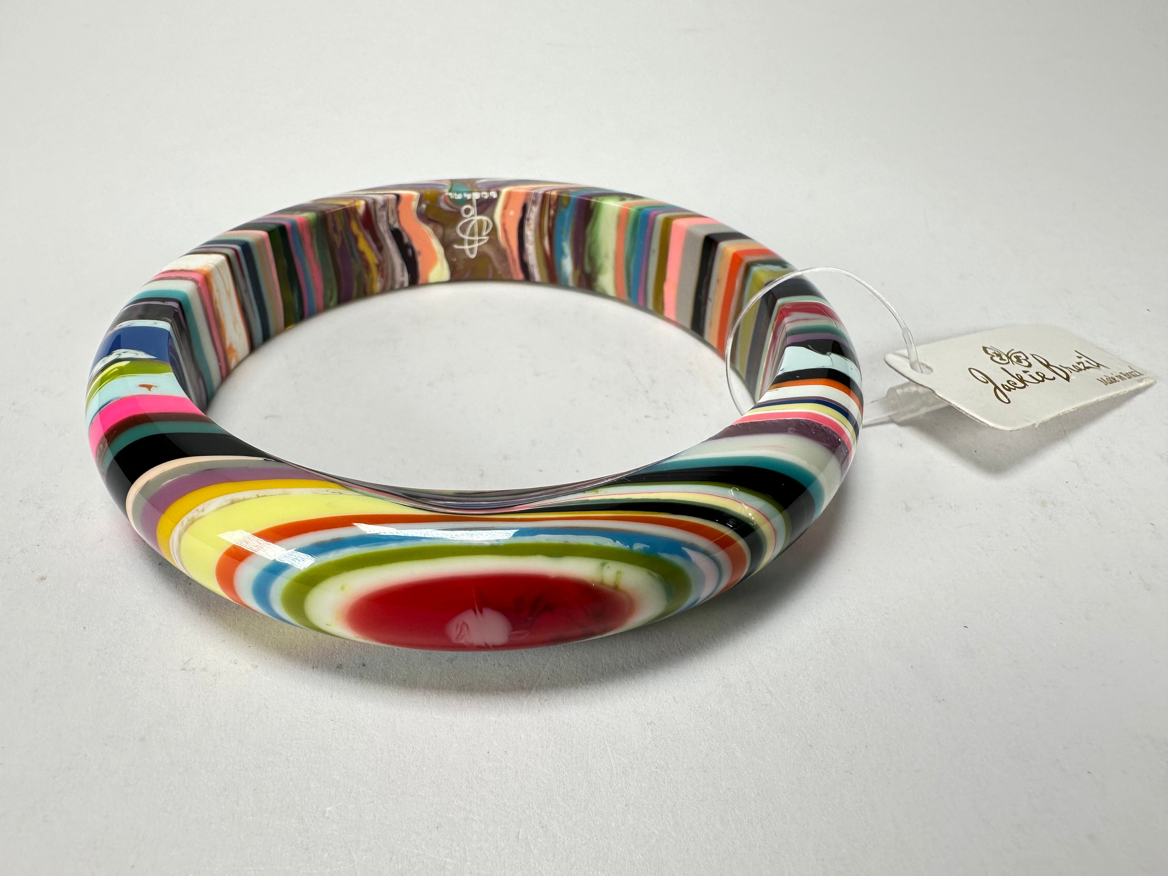 Jackie Brazil "Thin Cat Eye" Liquorice Allsorts with Cat Eye Spring Colour 1.3cm Resin Bangle ( B1151 )