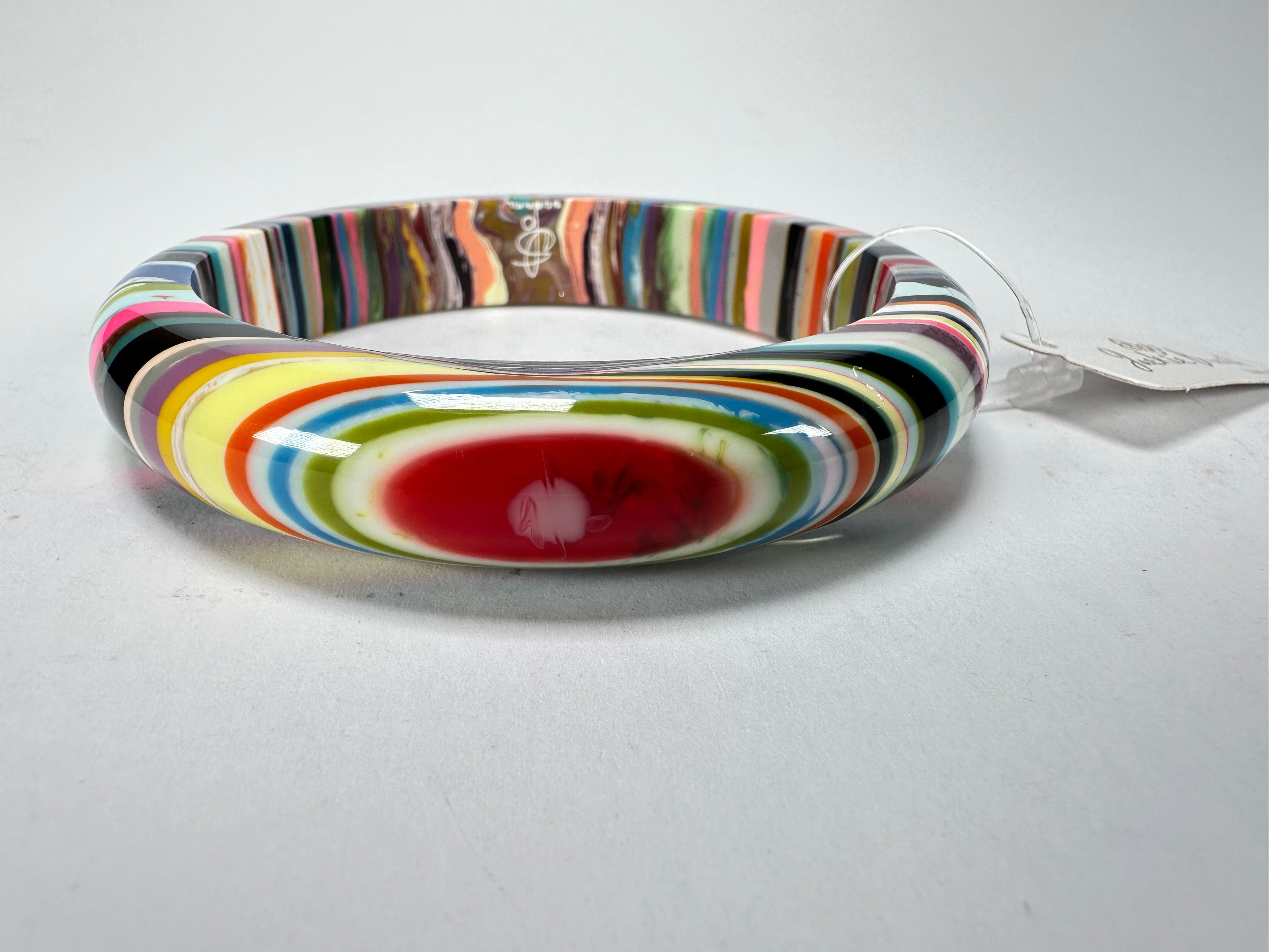 Jackie Brazil "Thin Cat Eye" Liquorice Allsorts with Cat Eye Spring Colour 1.3cm Resin Bangle ( B1151 )