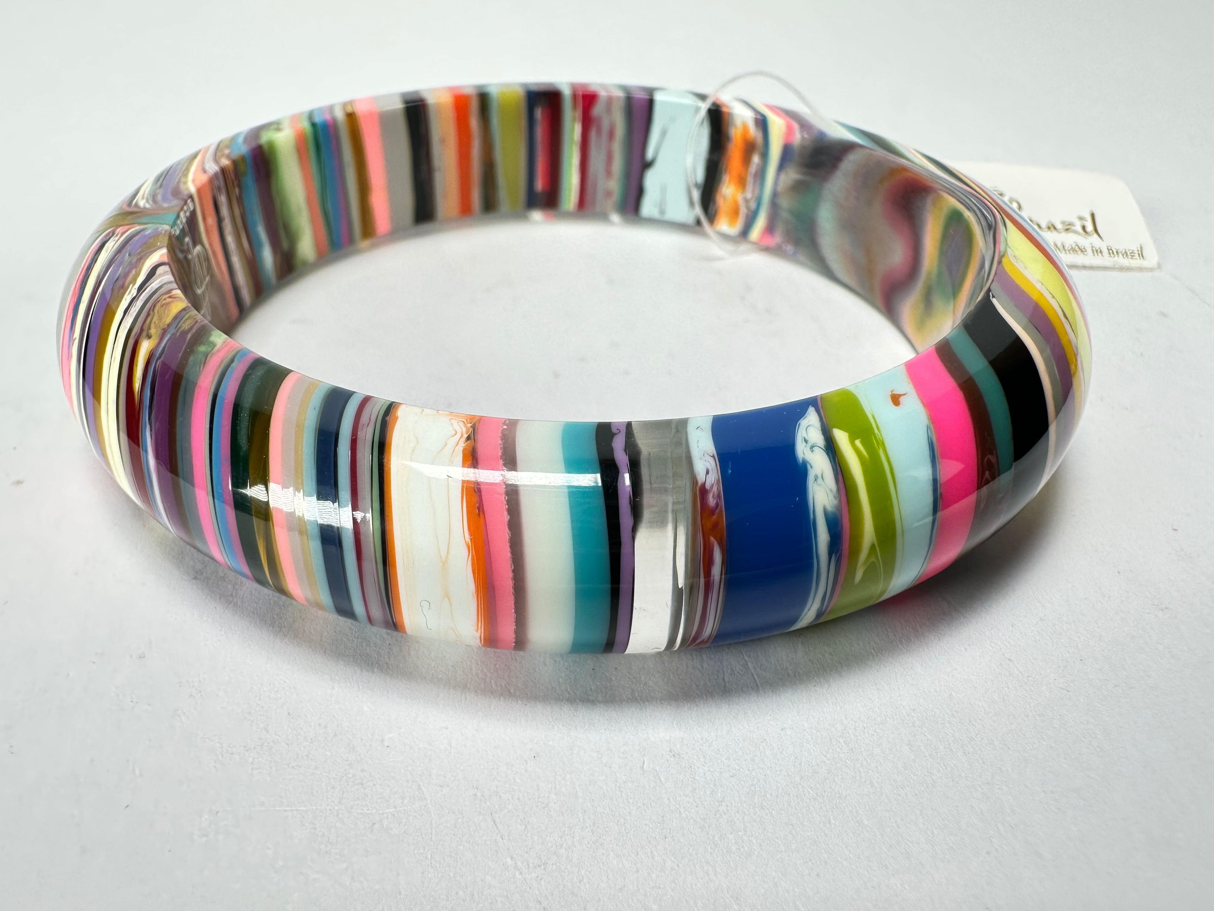 Jackie Brazil "Thin Cat Eye" Liquorice Allsorts with Cat Eye Spring Colour 1.3cm Resin Bangle ( B1151 )