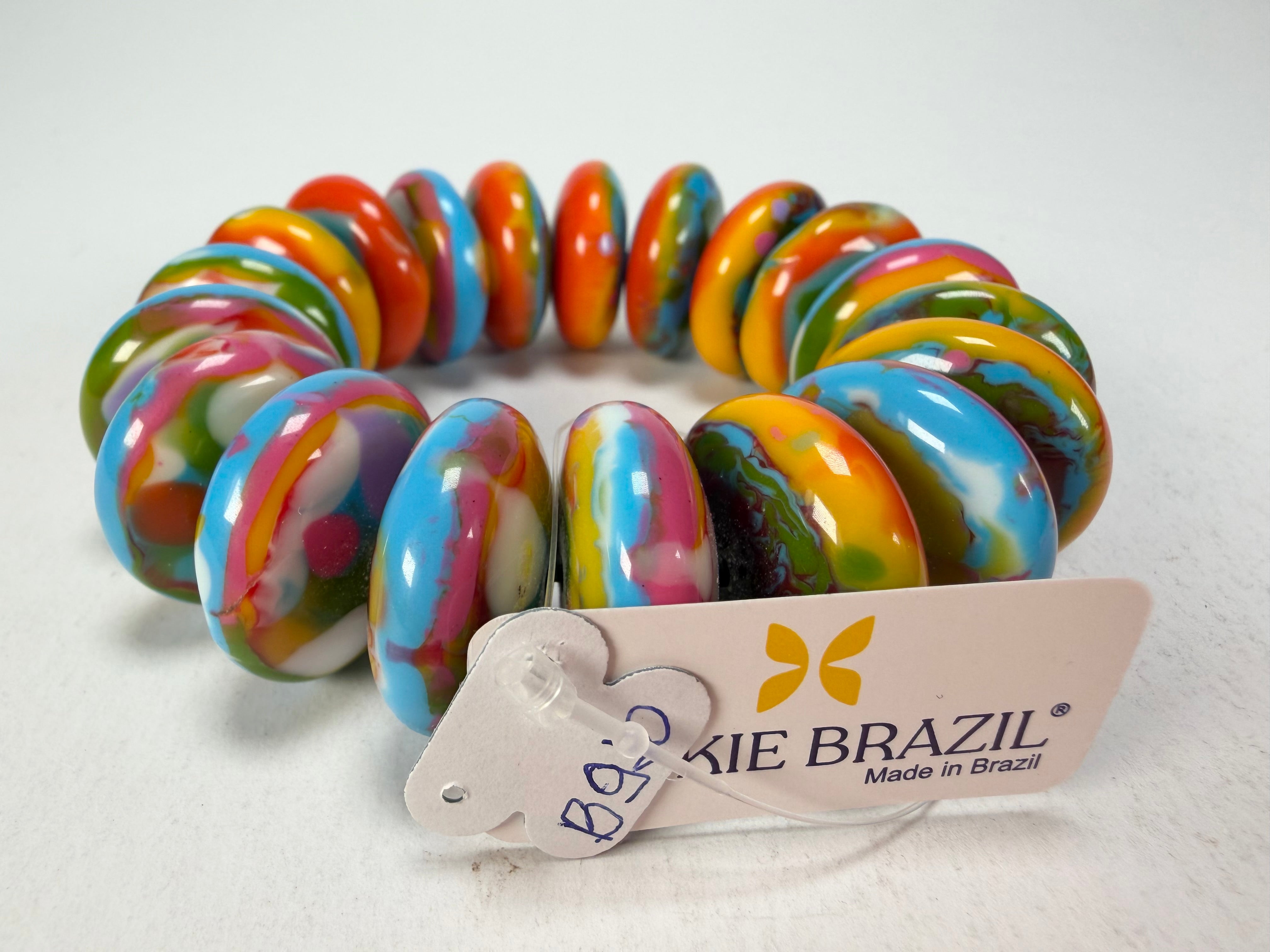 Jackie Brazil "Ana" Kandinsky Elasticated Wheels Resin Bracelet ( B0910 )