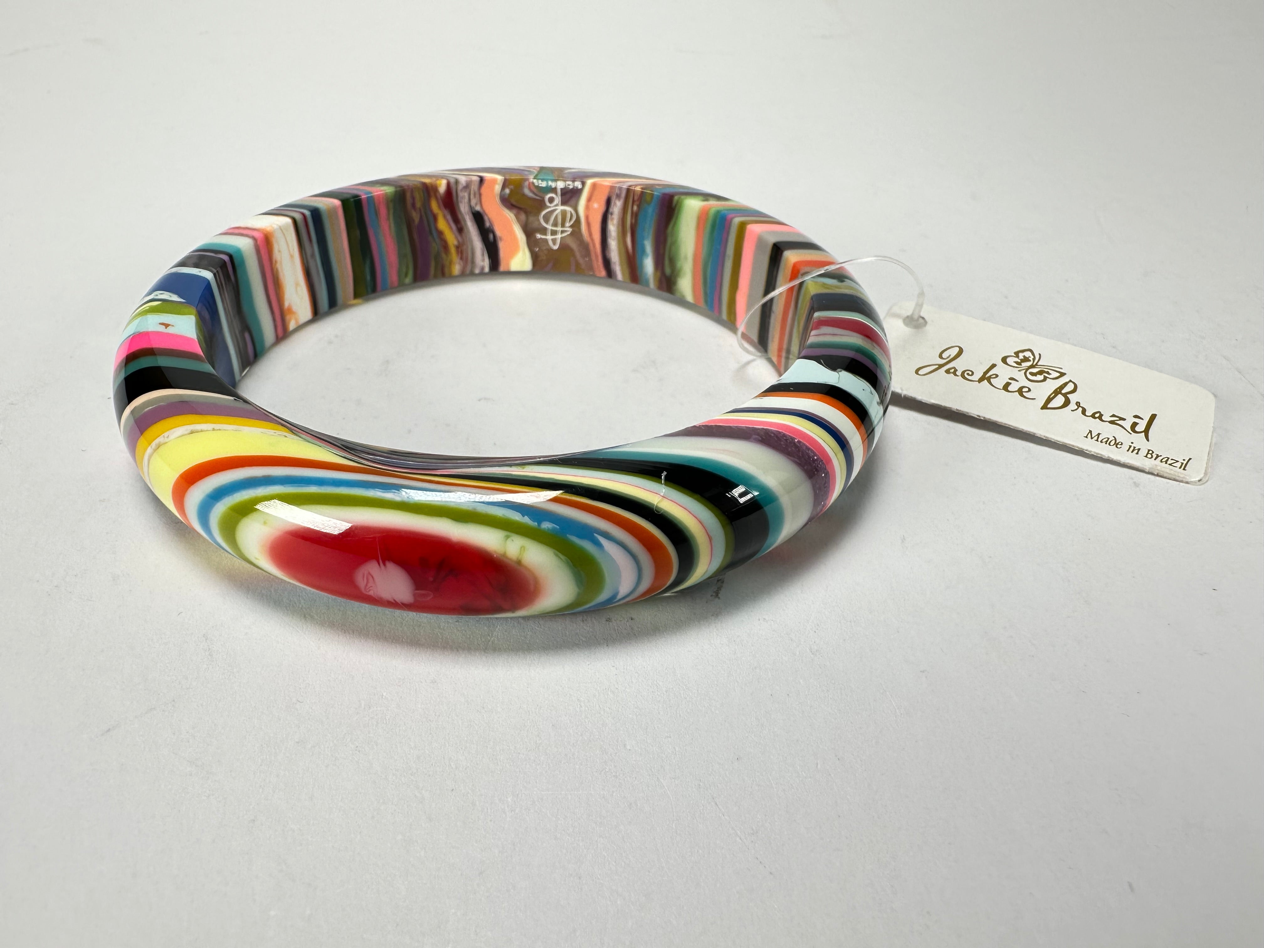 Jackie Brazil "Thin Cat Eye" Liquorice Allsorts with Cat Eye Spring Colour 1.3cm Resin Bangle ( B1151 )