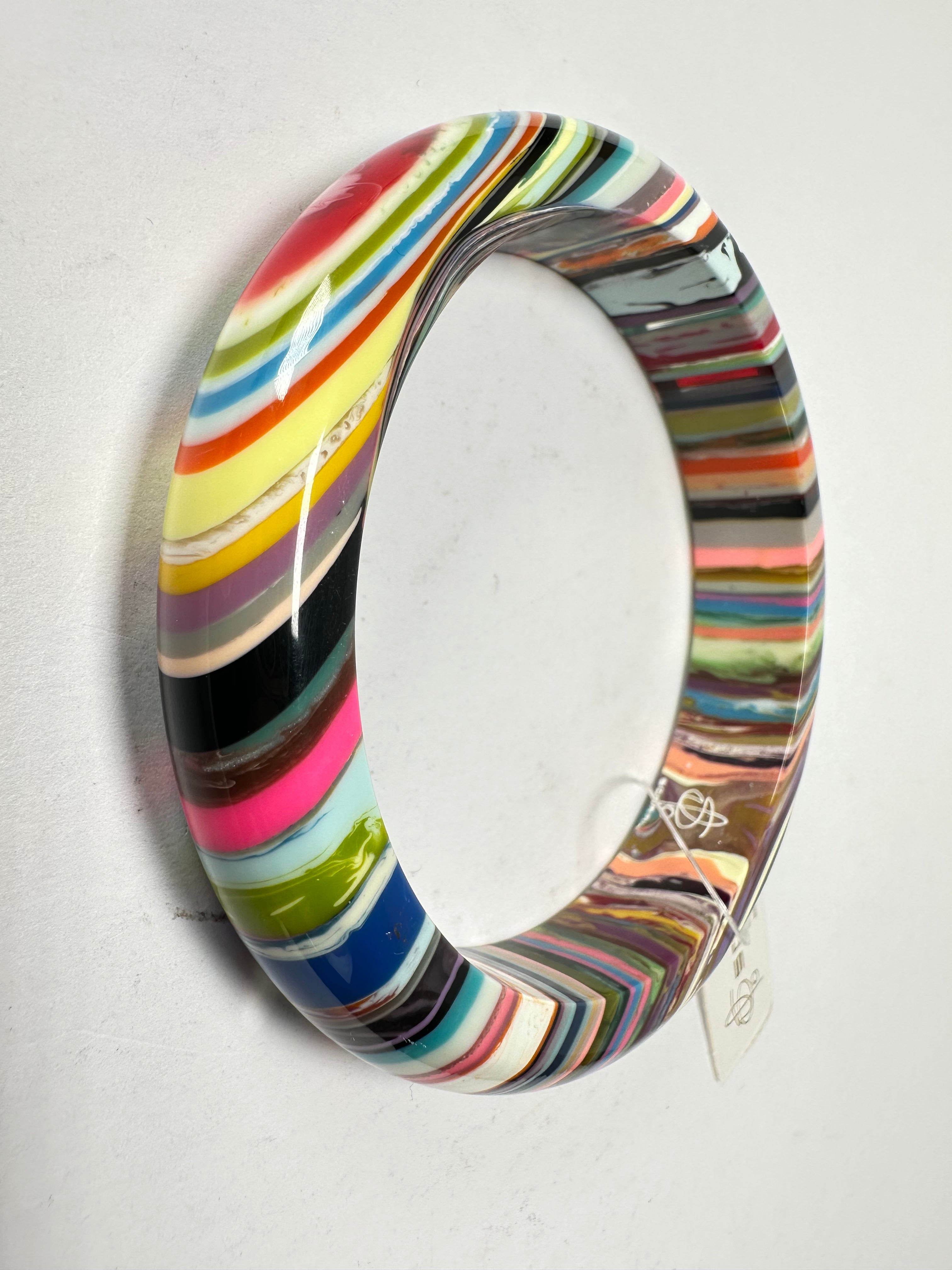 Jackie Brazil "Thin Cat Eye" Liquorice Allsorts with Cat Eye Spring Colour 1.3cm Resin Bangle ( B1151 )