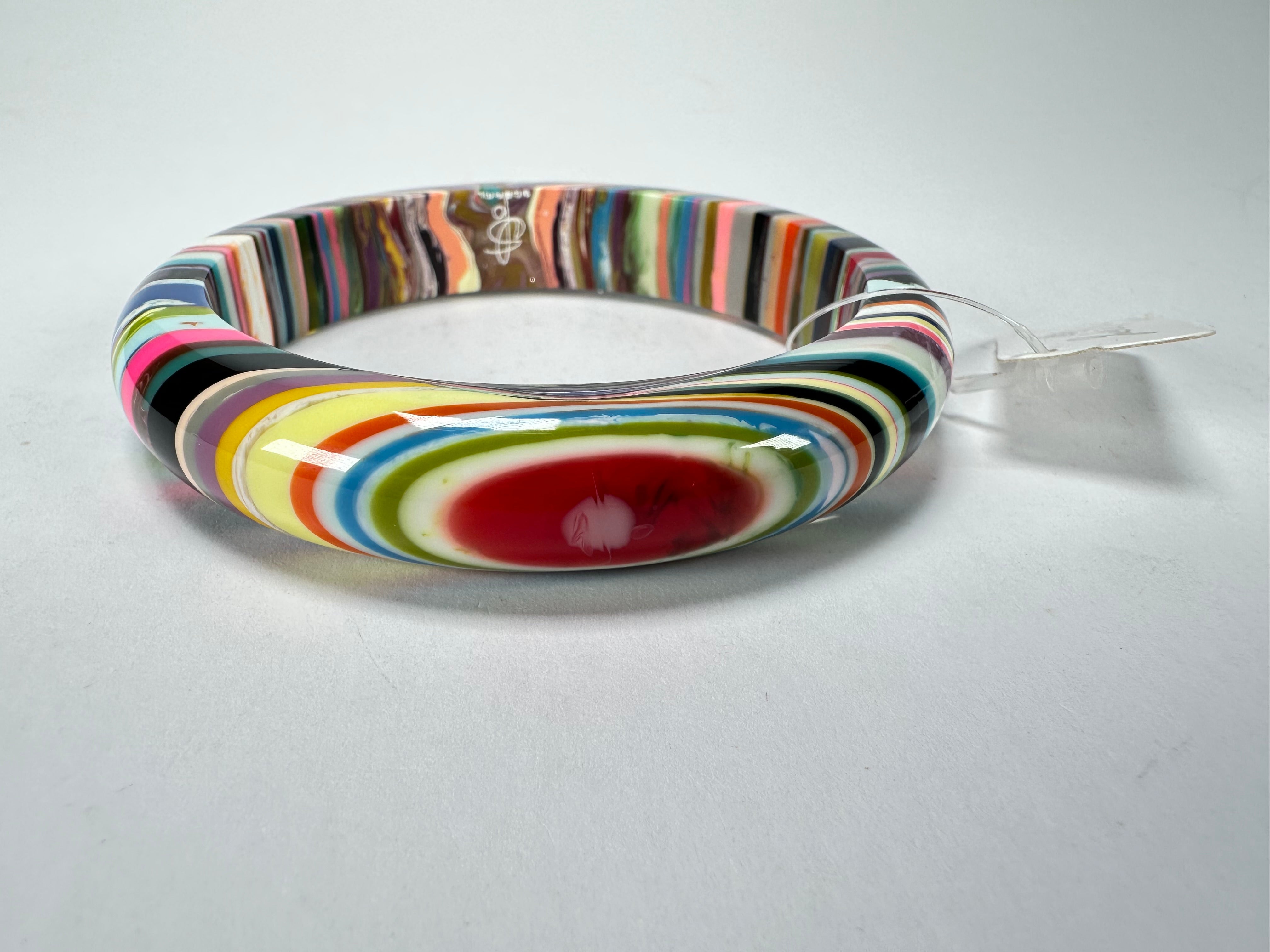 Jackie Brazil "Thin Cat Eye" Liquorice Allsorts with Cat Eye Spring Colour 1.3cm Resin Bangle ( B1151 )