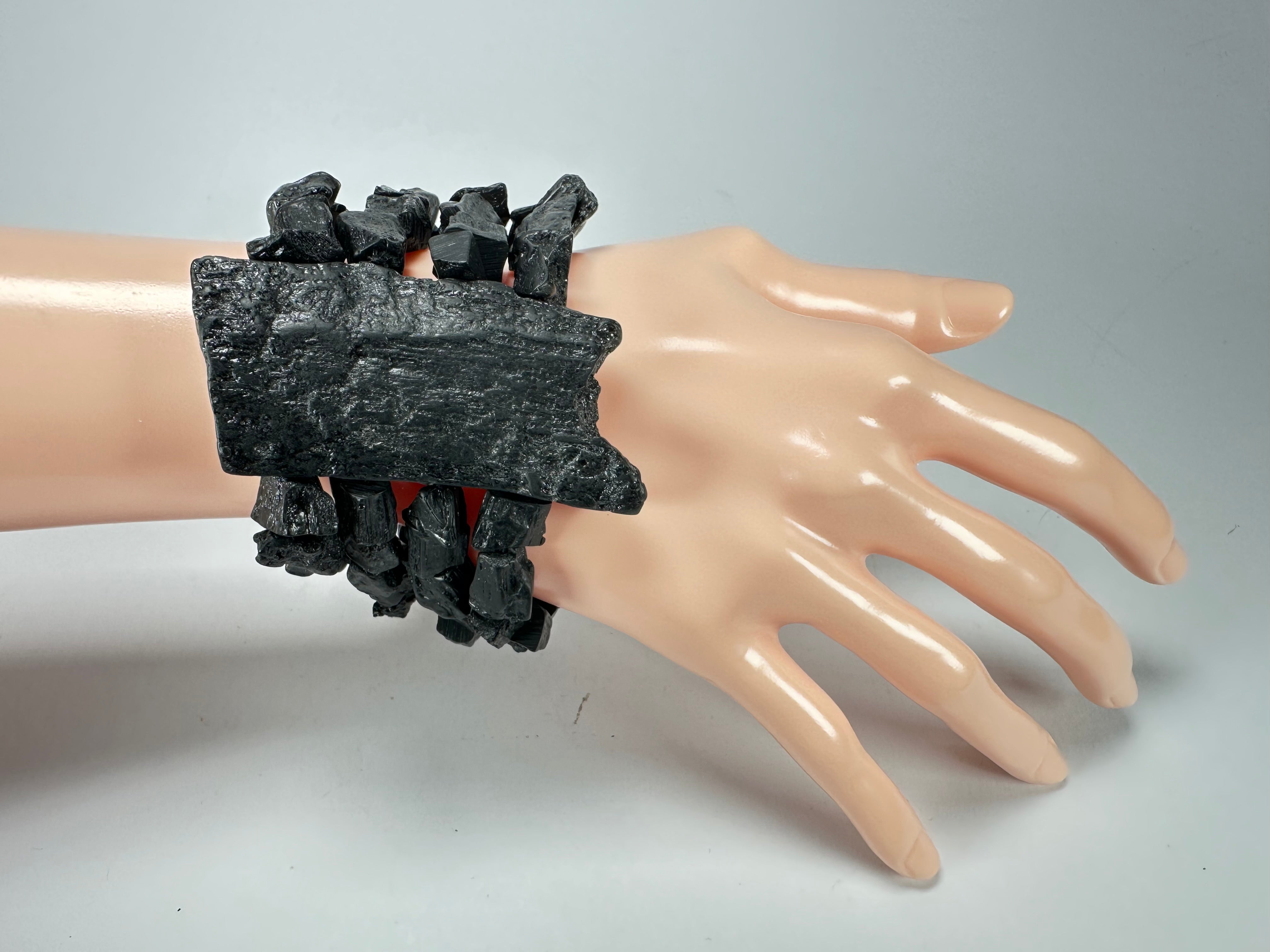 Jackie Brazil "4 Row w/ Feature Plate" Charcoal Resin Bracelet ( B2732 )