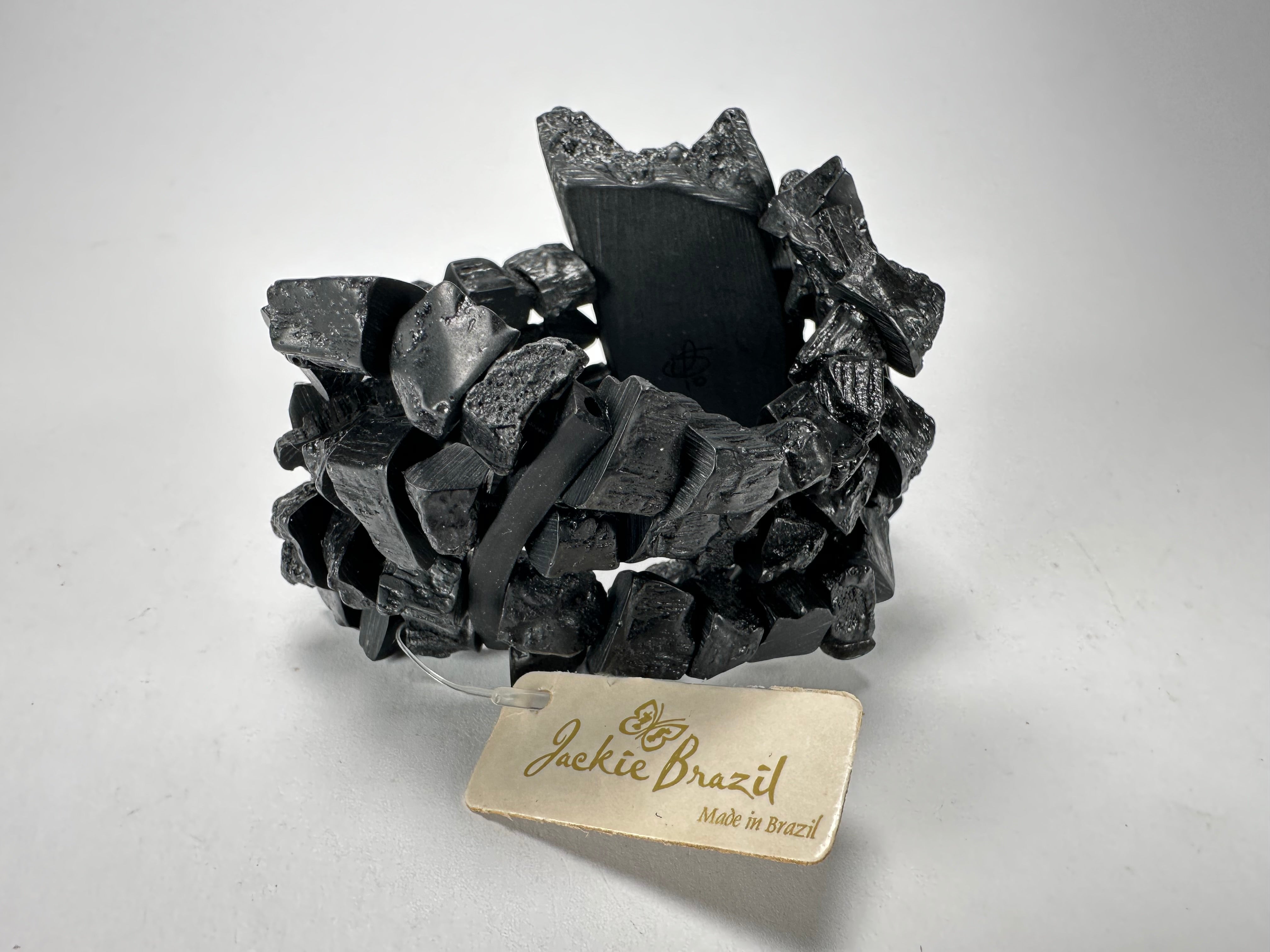 Jackie Brazil "4 Row w/ Feature Plate" Charcoal Resin Bracelet ( B2732 )