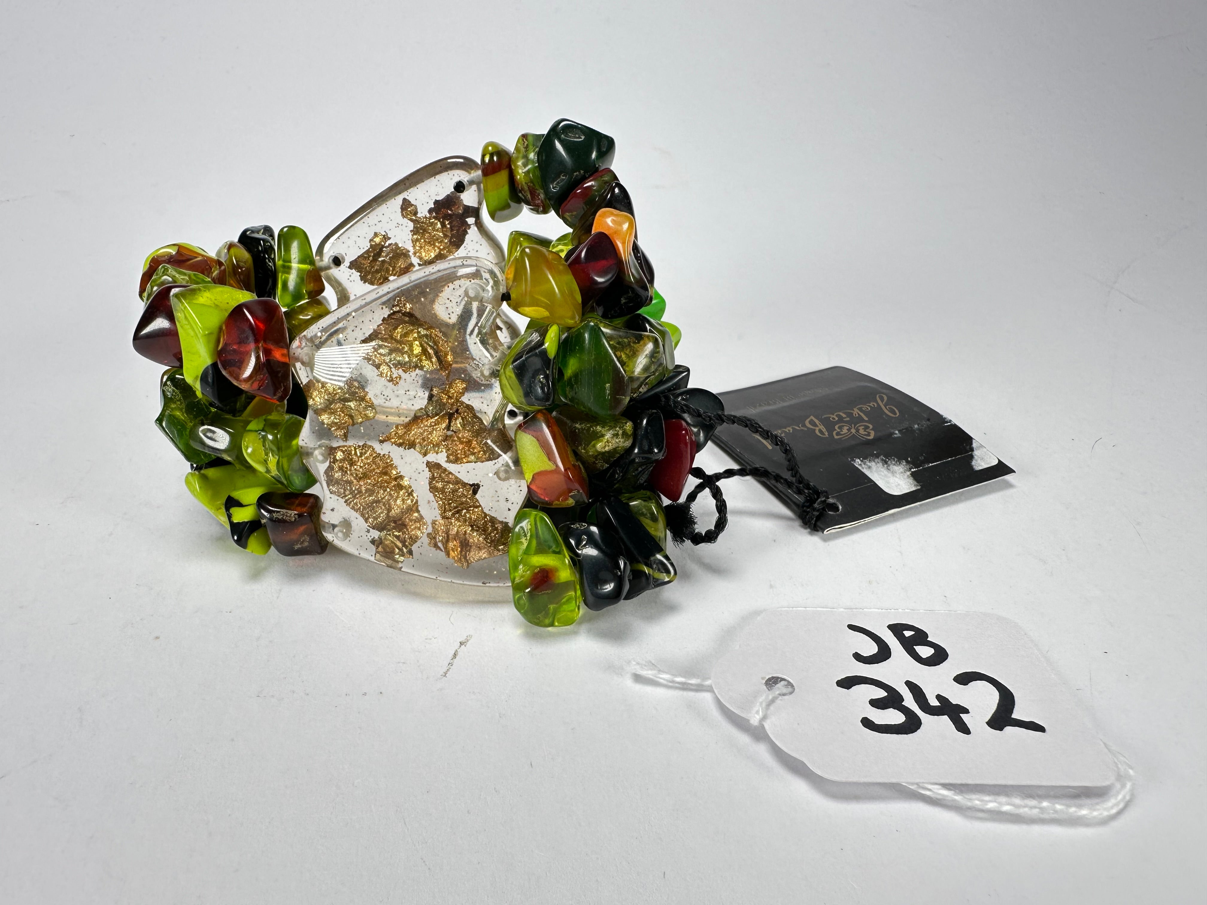 Jackie Brazil "Orient Express" 3 & 4 Beaded Strands with Leaf Pendant Green Mix Resin Bracelet ( B3544 )