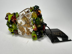 Jackie Brazil "Orient Express" 3 & 4 Beaded Strands with Leaf Pendant Green Mix Resin Bracelet ( B3544 )