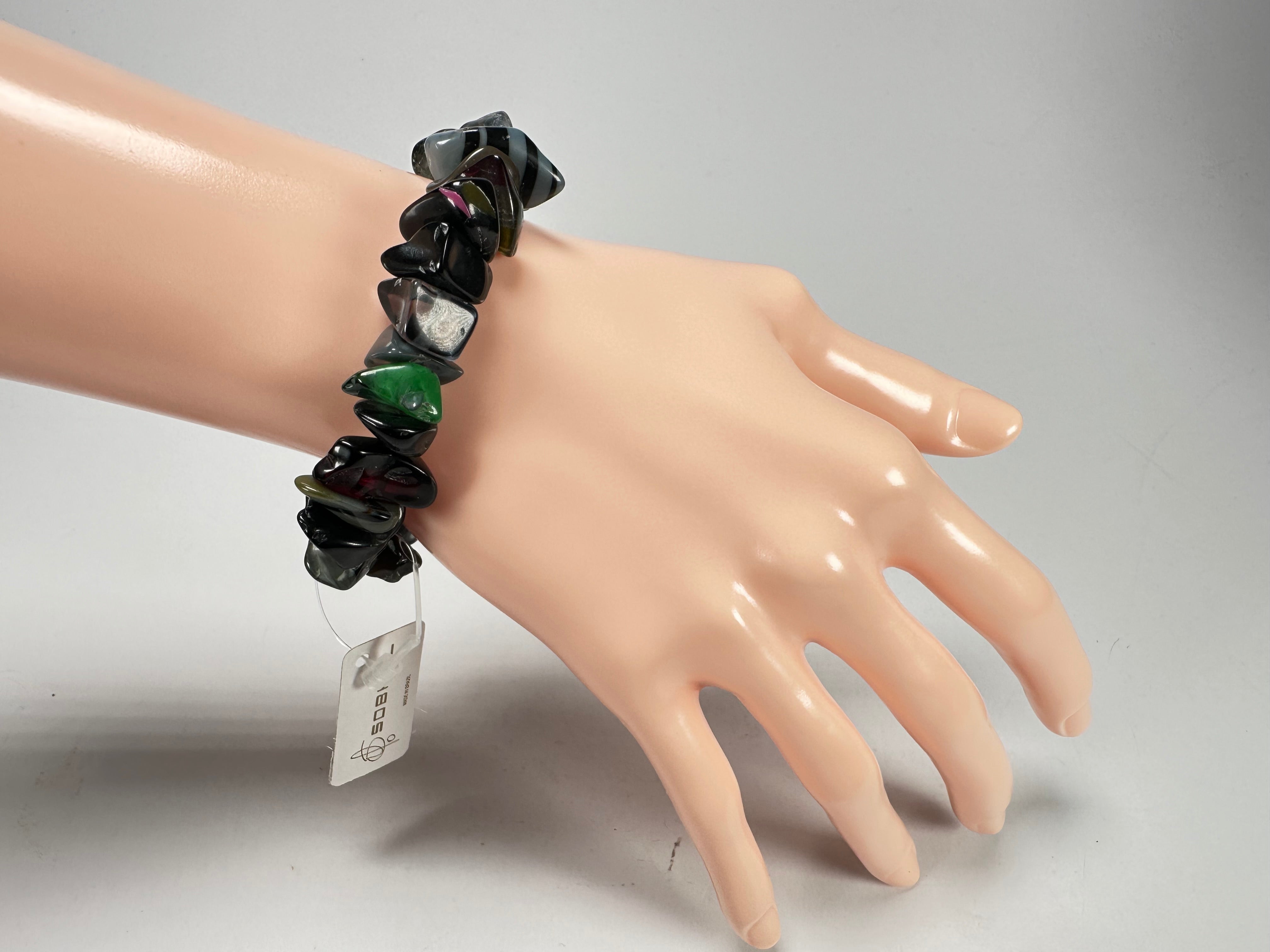 Jackie Brazil "Orient Express" 1 Strand Small Grey Mix Beads on Elastic Resin Bracelet ( B3547 )