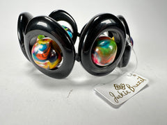 Jackie Brazil "Saturn" Black & Kandinsky Disc & Ball Elastic Bracelet ( B0052 )