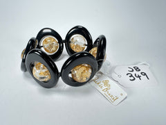 Jackie Brazil "Saturn" Black & Gold Flakes Disc & Ball Elastic Bracelet ( B0052 )