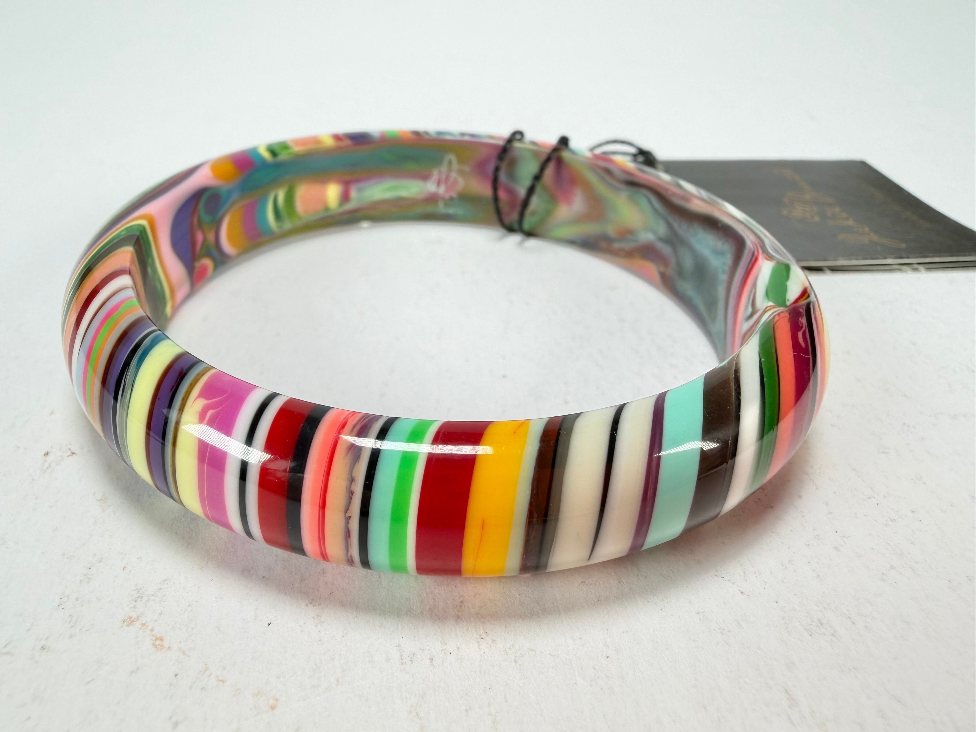 Jackie Brazil "Thin Cat Eye" Liquorice Allsorts with Cat Eye Mix Colours 1.3cm Resin Bangle ( B1151 )