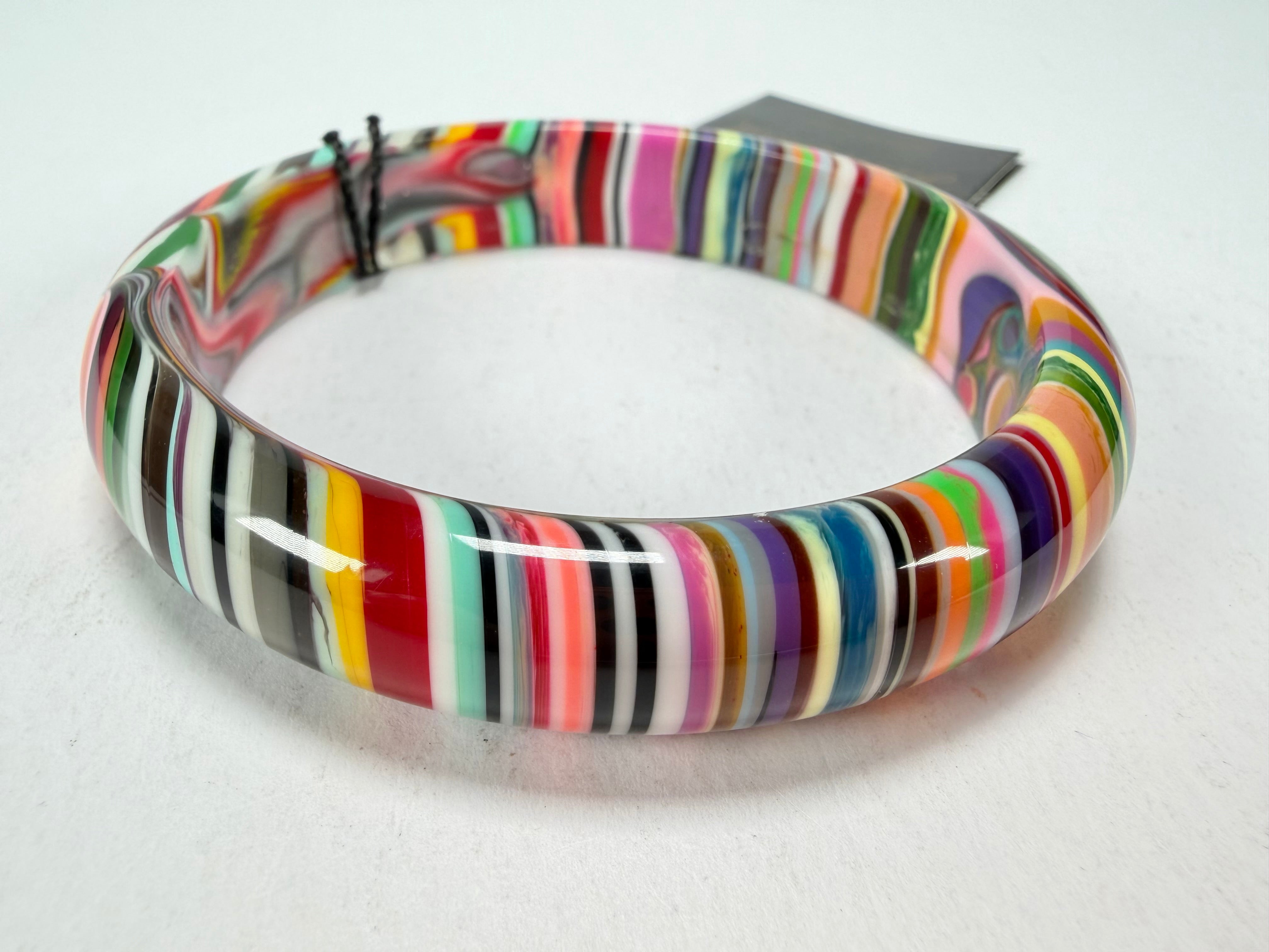 Jackie Brazil "Thin Cat Eye" Liquorice Allsorts with Cat Eye Mix Colours 1.3cm Resin Bangle ( B1151 )