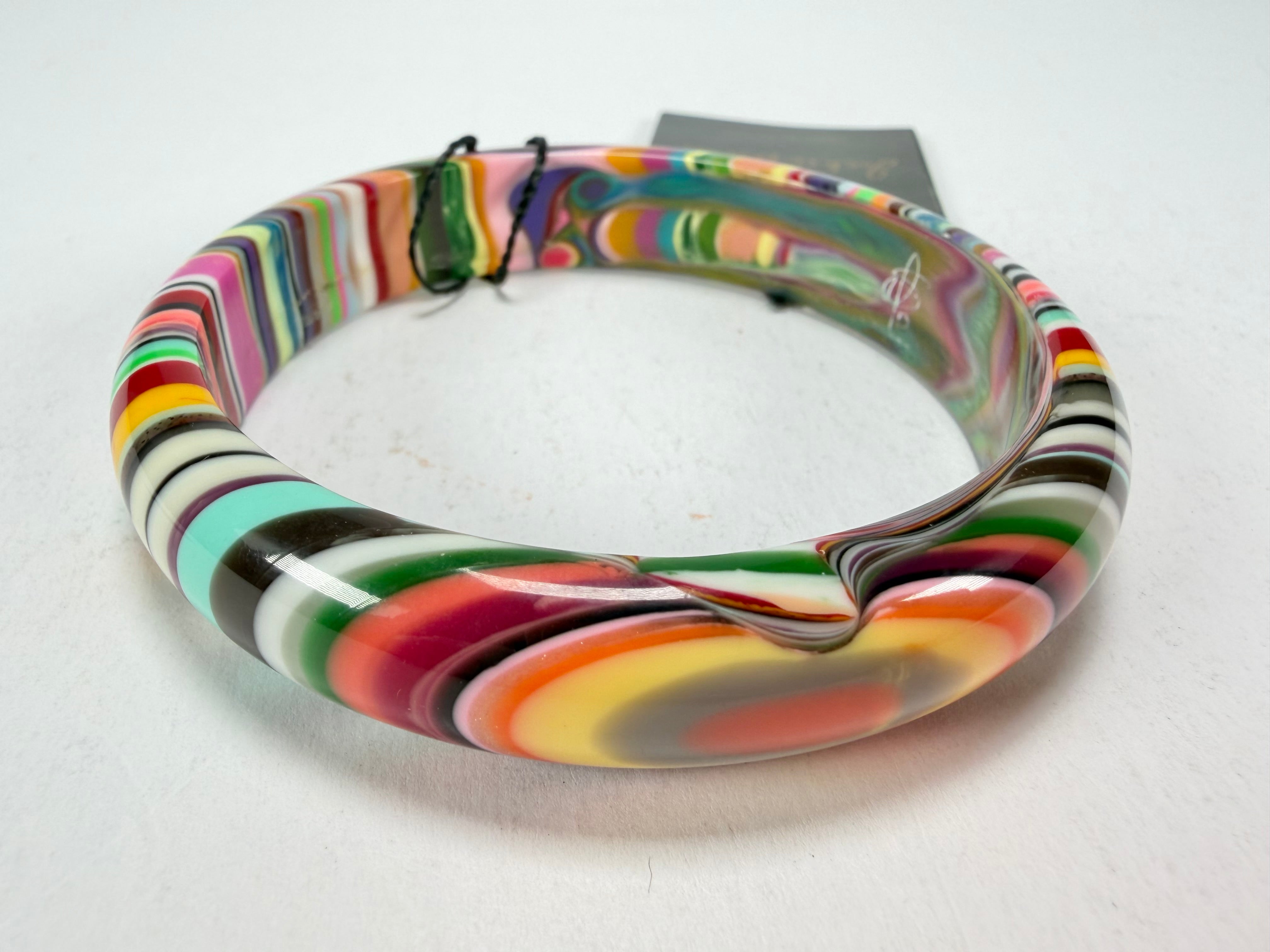 Jackie Brazil "Thin Cat Eye" Liquorice Allsorts with Cat Eye Mix Colours 1.3cm Resin Bangle ( B1151 )