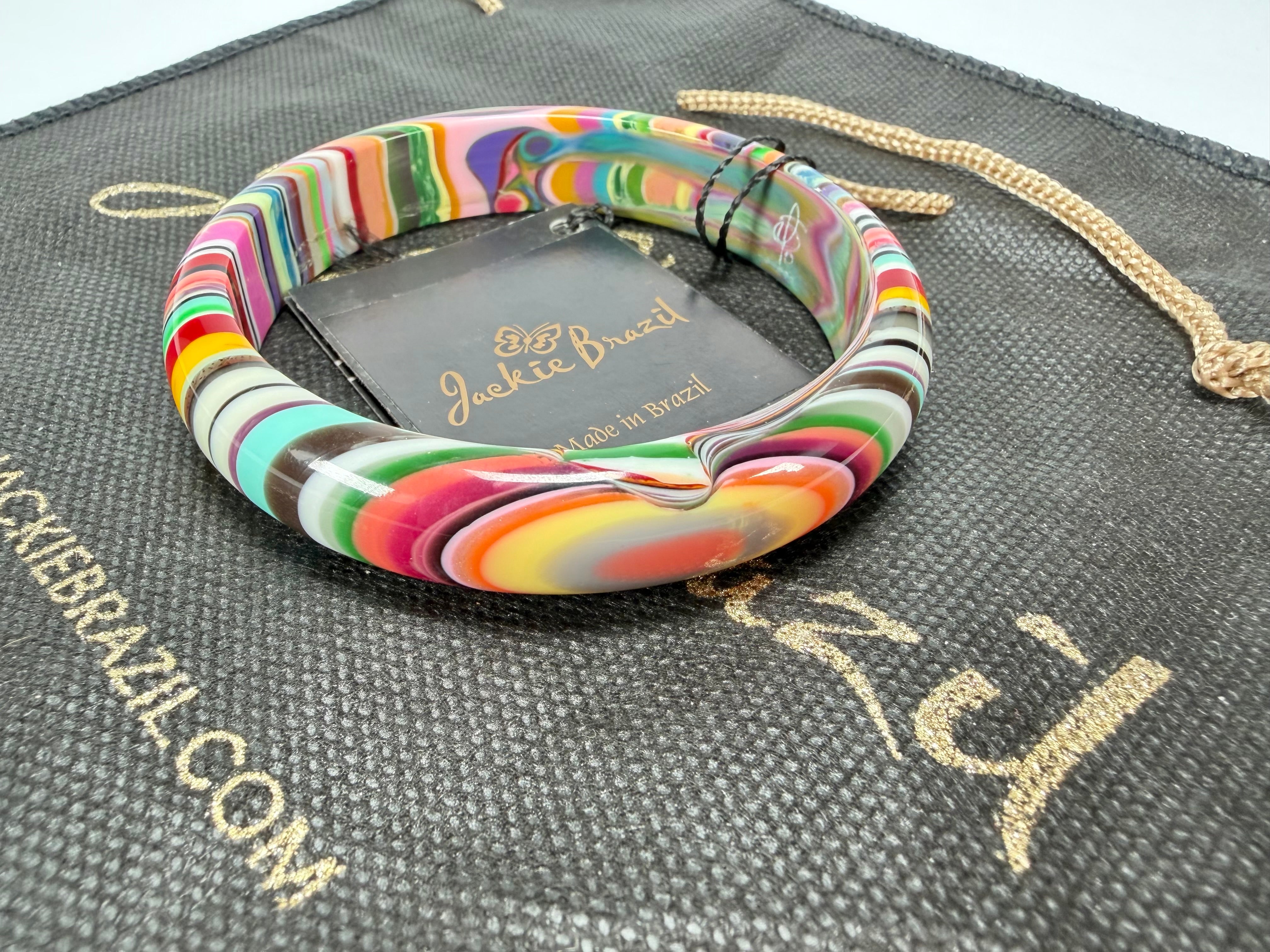 Jackie Brazil "Thin Cat Eye" Liquorice Allsorts with Cat Eye Mix Colours 1.3cm Resin Bangle ( B1151 )