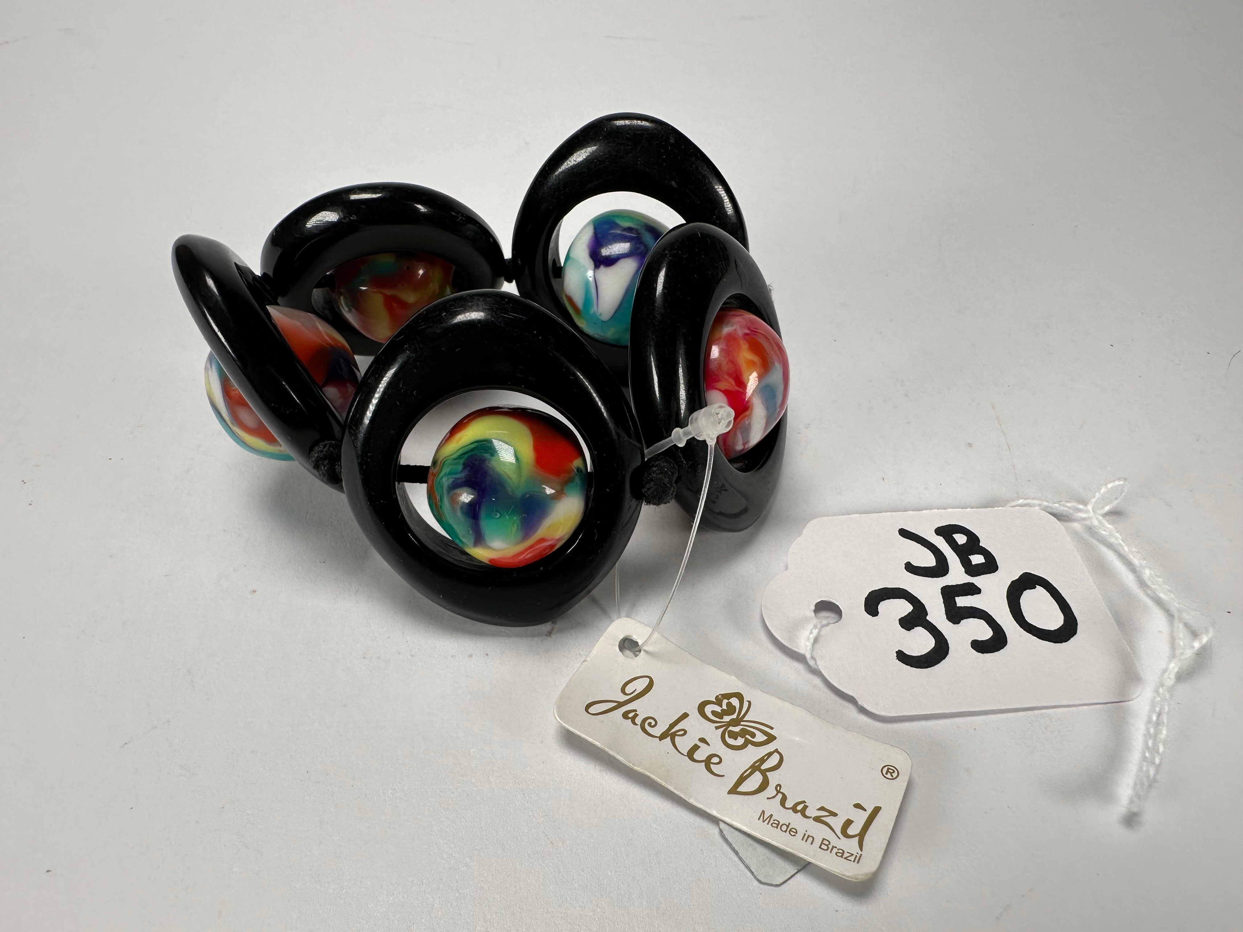 Jackie Brazil "Saturn" Black & Kandinsky Disc & Ball Elastic Bracelet ( B0052 )