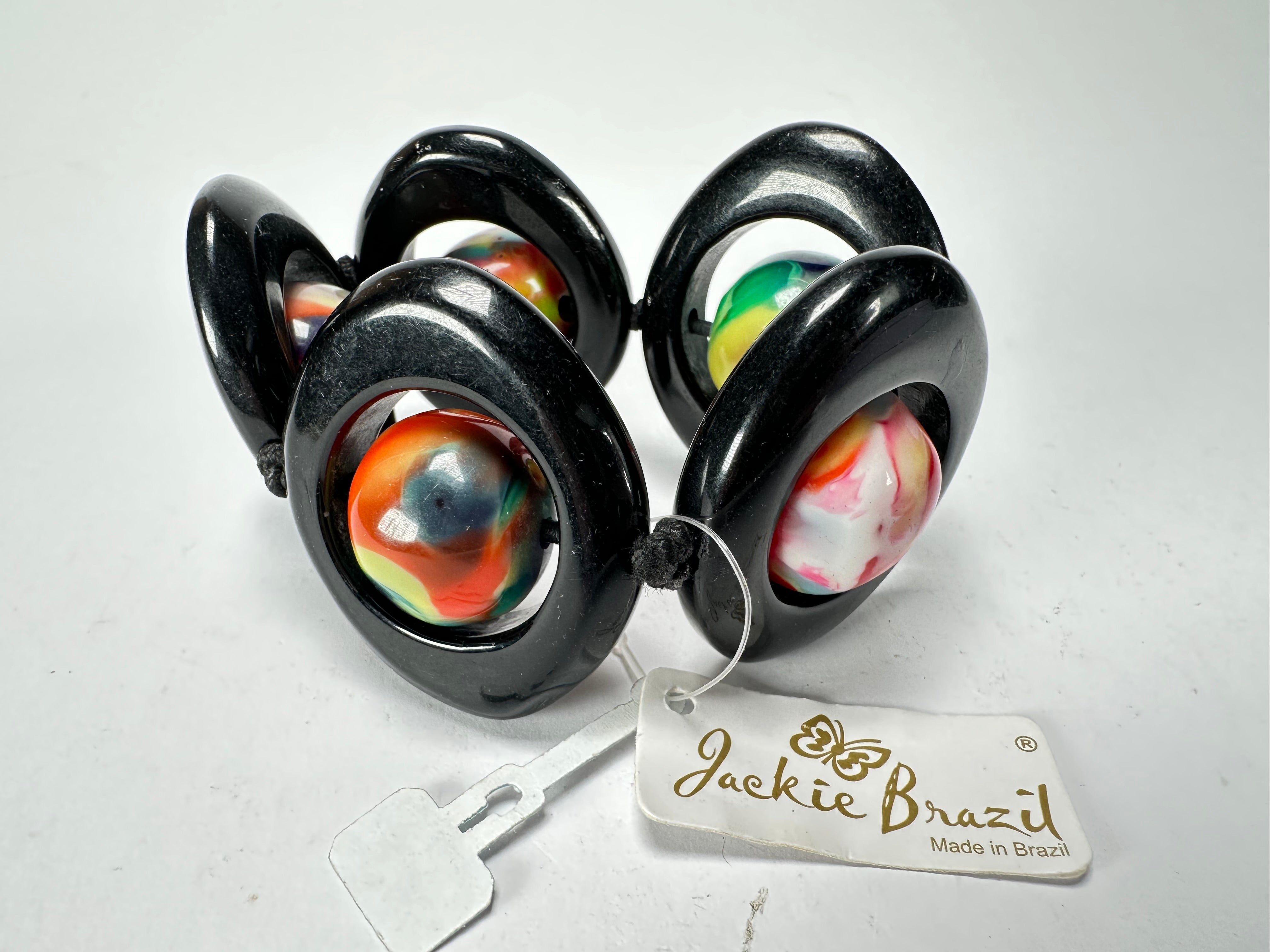 Jackie Brazil "Saturn" Black & Kandinsky Disc & Ball Elastic Bracelet ( B0052 )