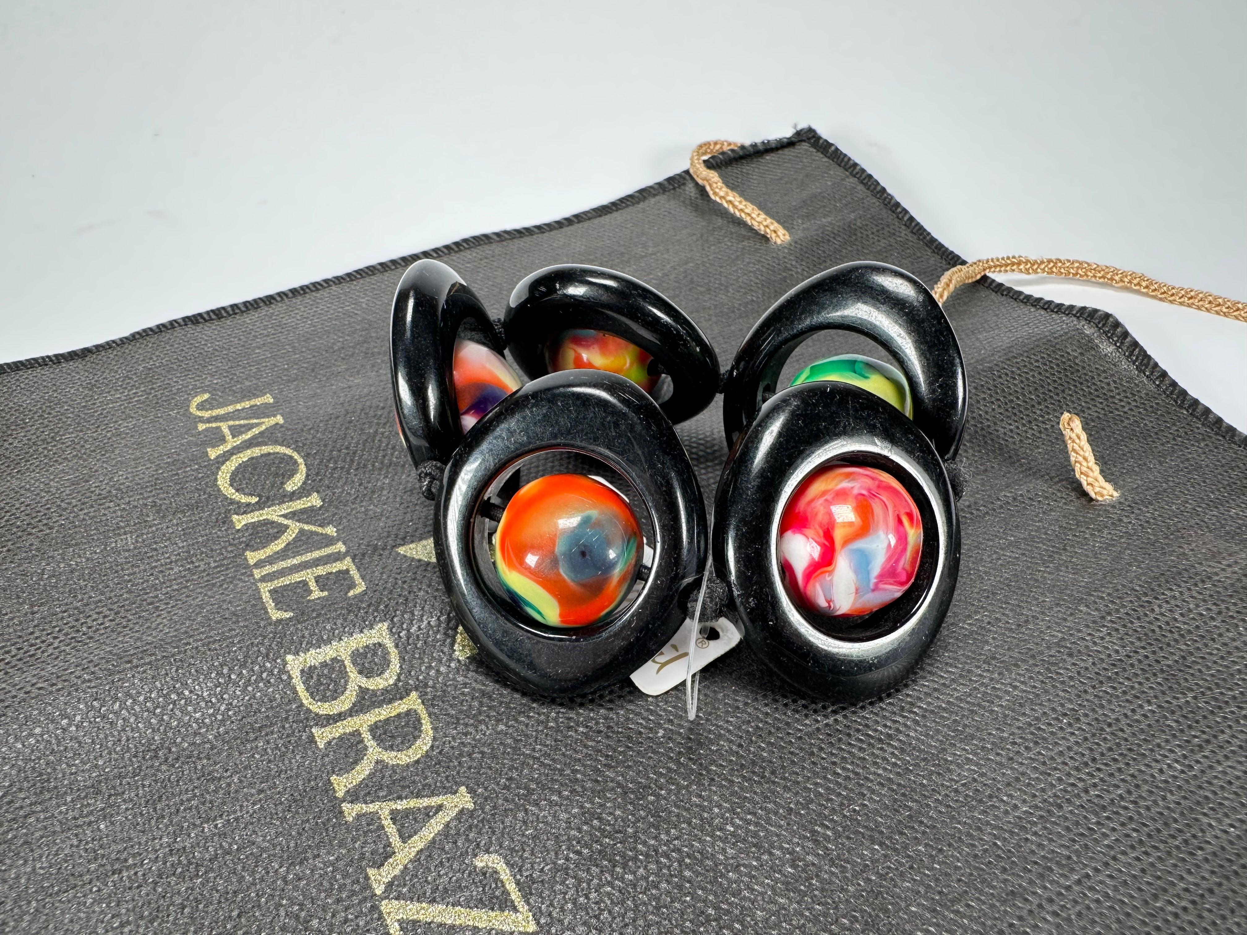 Jackie Brazil "Saturn" Black & Kandinsky Disc & Ball Elastic Bracelet ( B0052 )