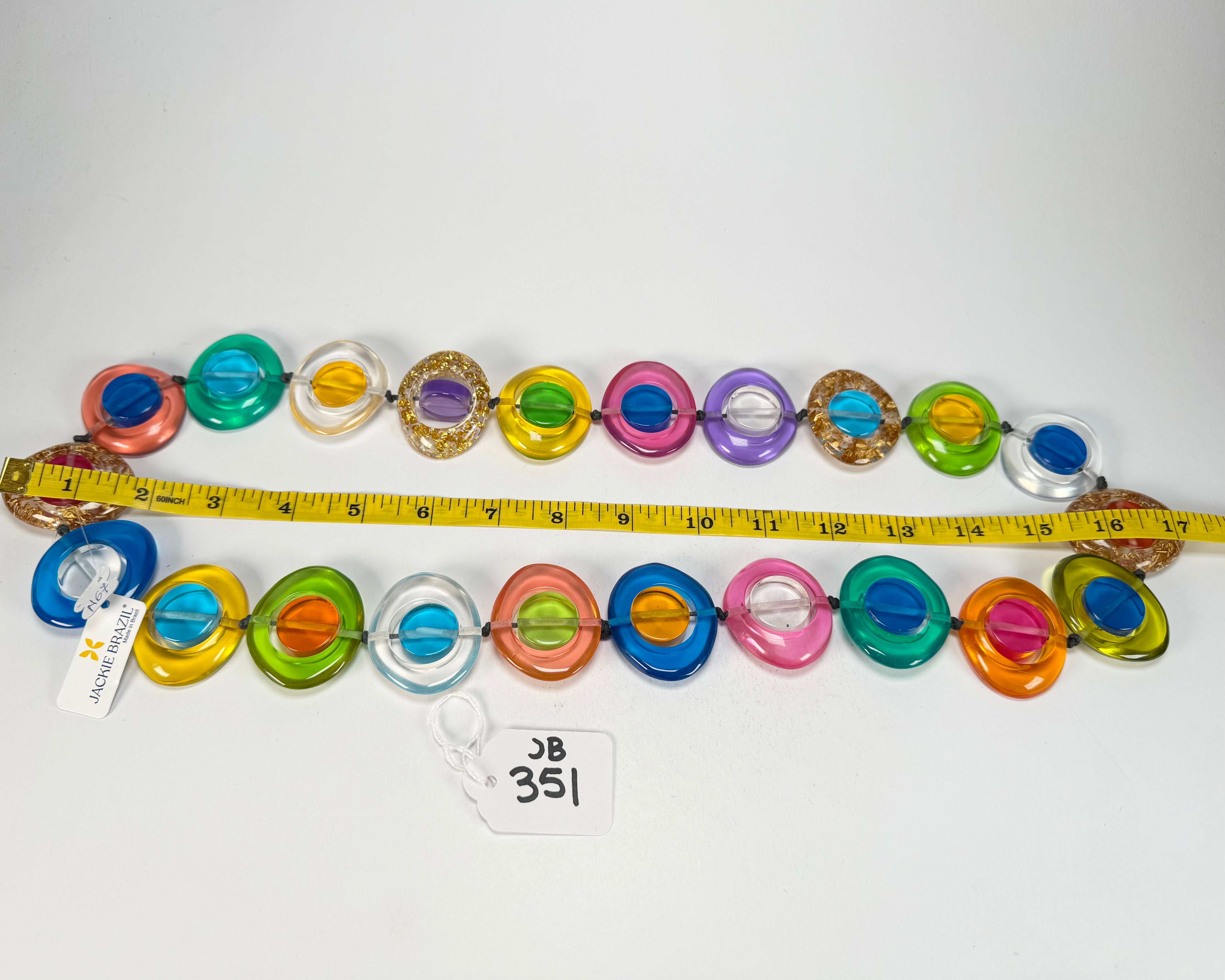 Jackie Brazil "Saturn" Transparent Summer Mix Disk and Cylinder Long 75cm Necklace ( N0065 )