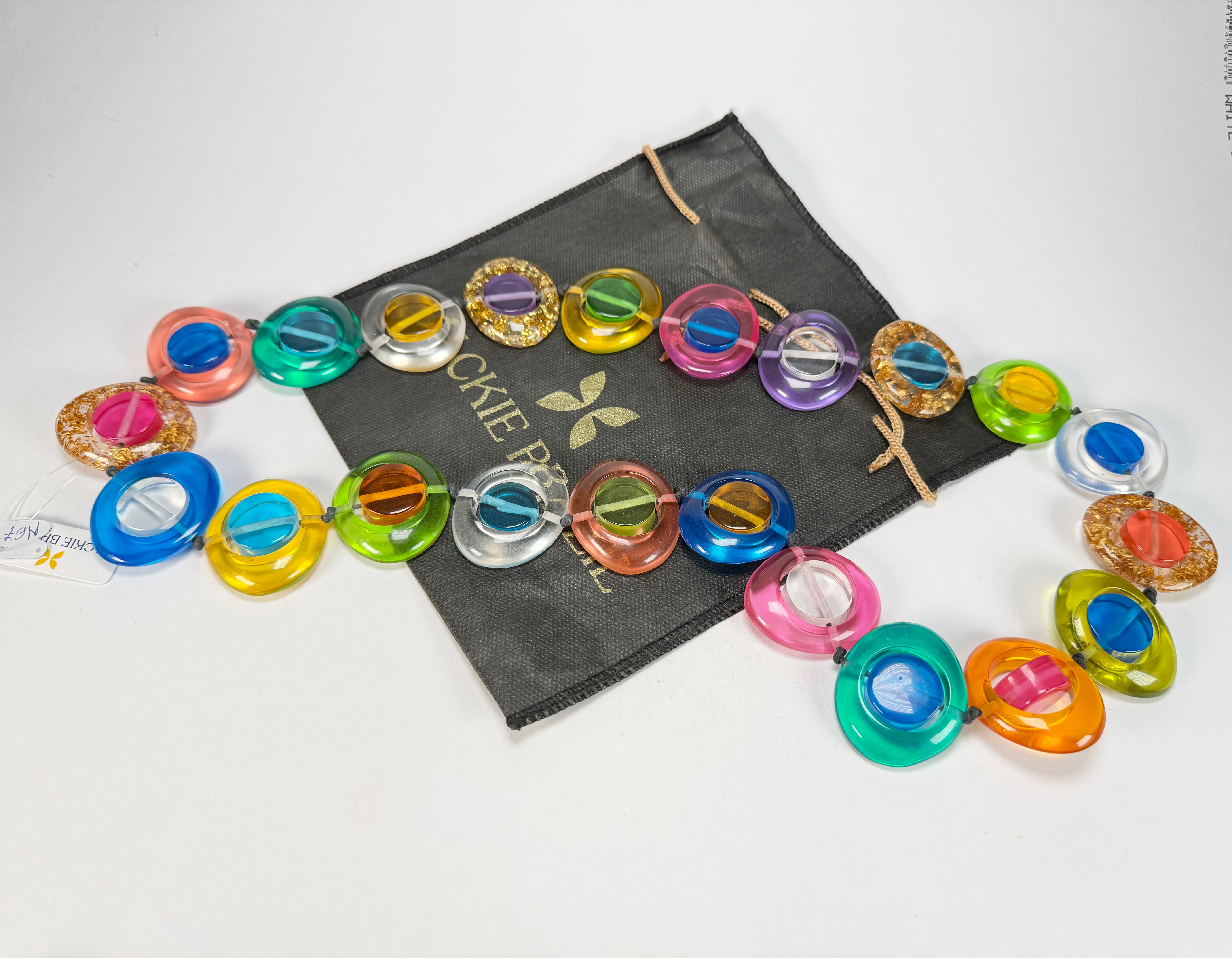Jackie Brazil "Saturn" Transparent Summer Mix Disk and Cylinder Long 75cm Necklace ( N0065 )