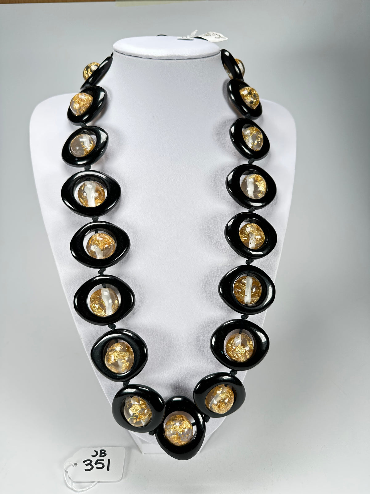 Jackie Brazil "Saturn" Black & Gold Flakes Disc & Ball Long 75cm Necklace ( N0052 )