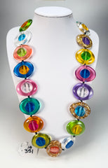 Jackie Brazil "Saturn" Transparent Summer Mix Disk and Cylinder Long 75cm Necklace ( N0065 )