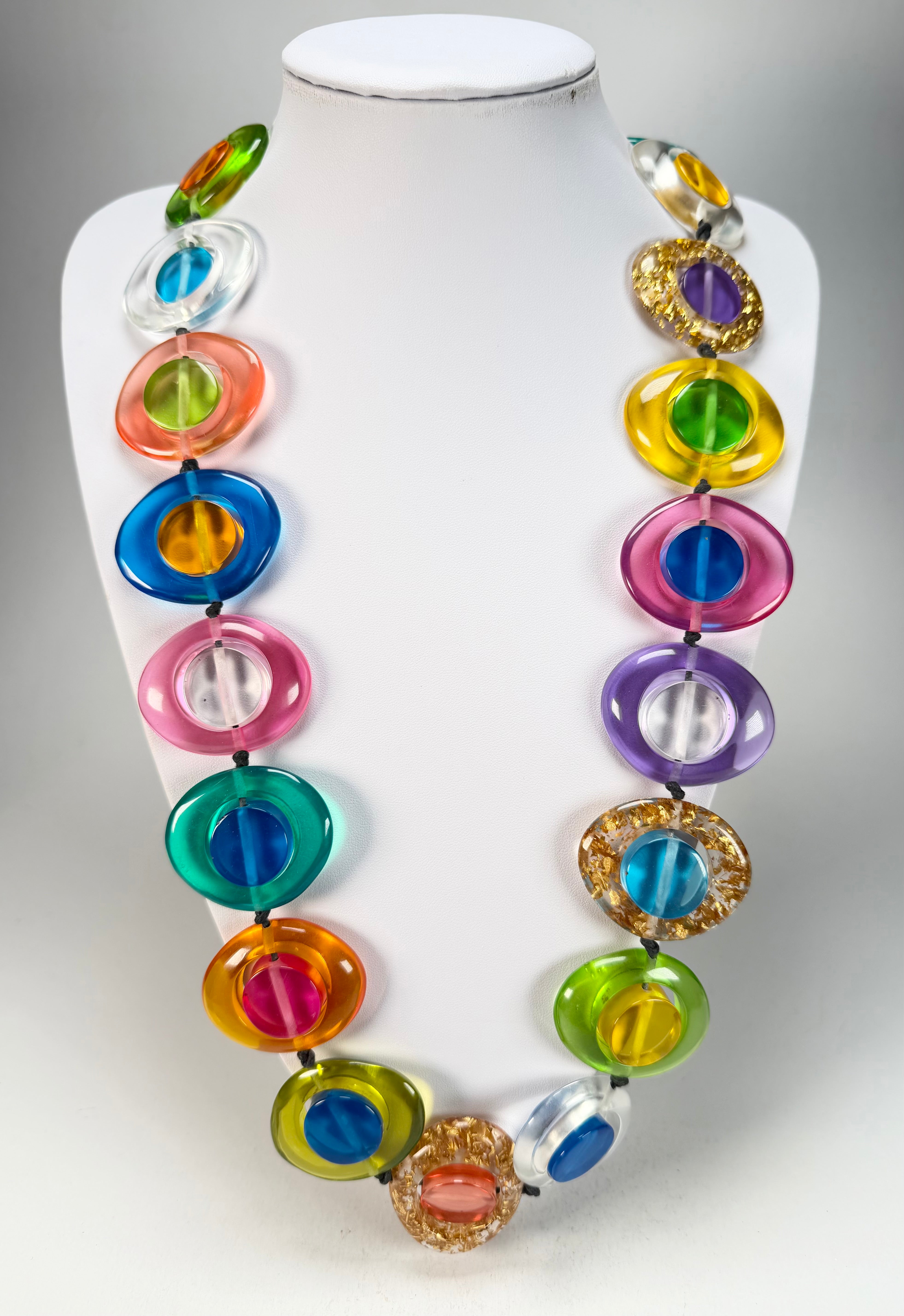 Jackie Brazil "Saturn" Transparent Summer Mix Disk and Cylinder Long 75cm Necklace ( N0065 )