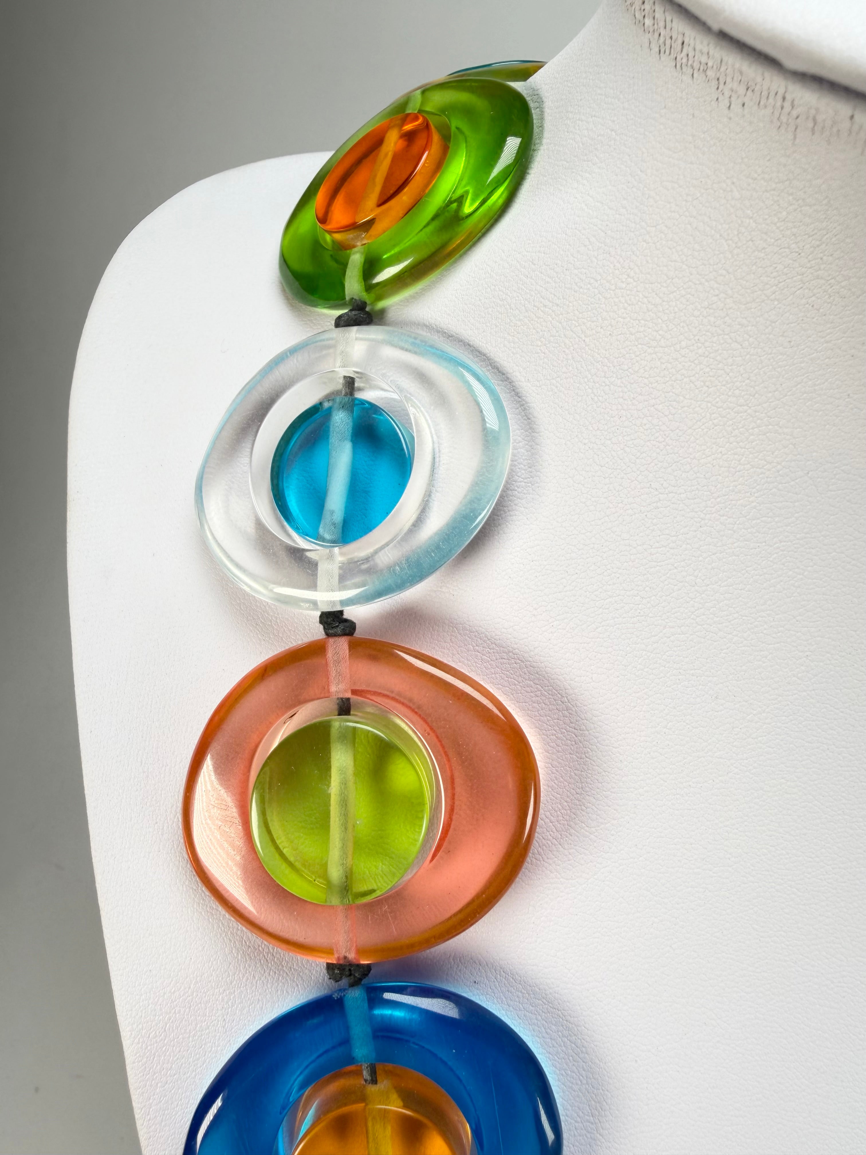 Jackie Brazil "Saturn" Transparent Summer Mix Disk and Cylinder Long 75cm Necklace ( N0065 )