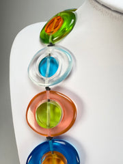 Jackie Brazil "Saturn" Transparent Summer Mix Disk and Cylinder Long 75cm Necklace ( N0065 )