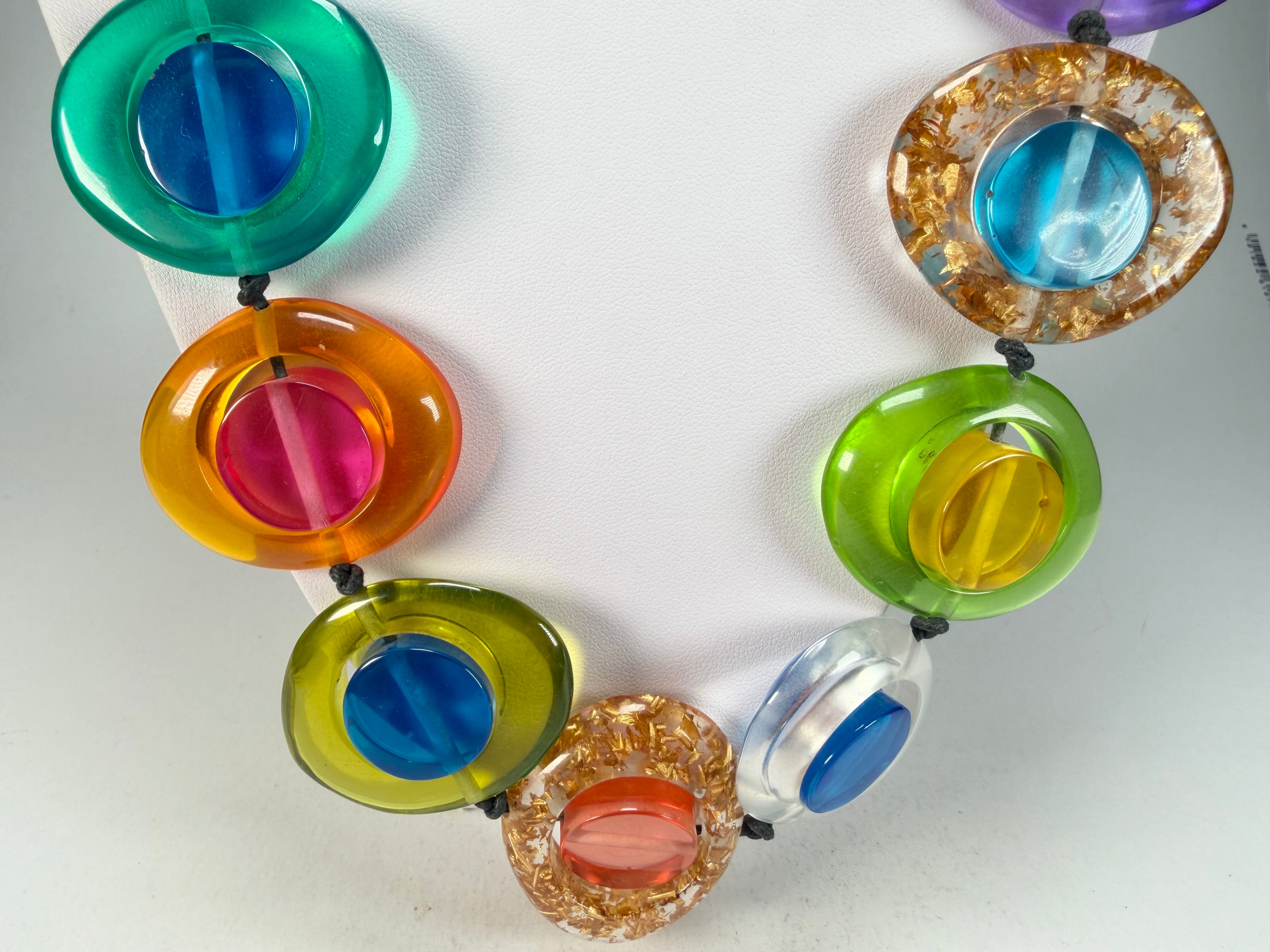 Jackie Brazil "Saturn" Transparent Summer Mix Disk and Cylinder Long 75cm Necklace ( N0065 )