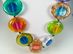 Jackie Brazil "Saturn" Transparent Summer Mix Disk and Cylinder Long 75cm Necklace ( N0065 )