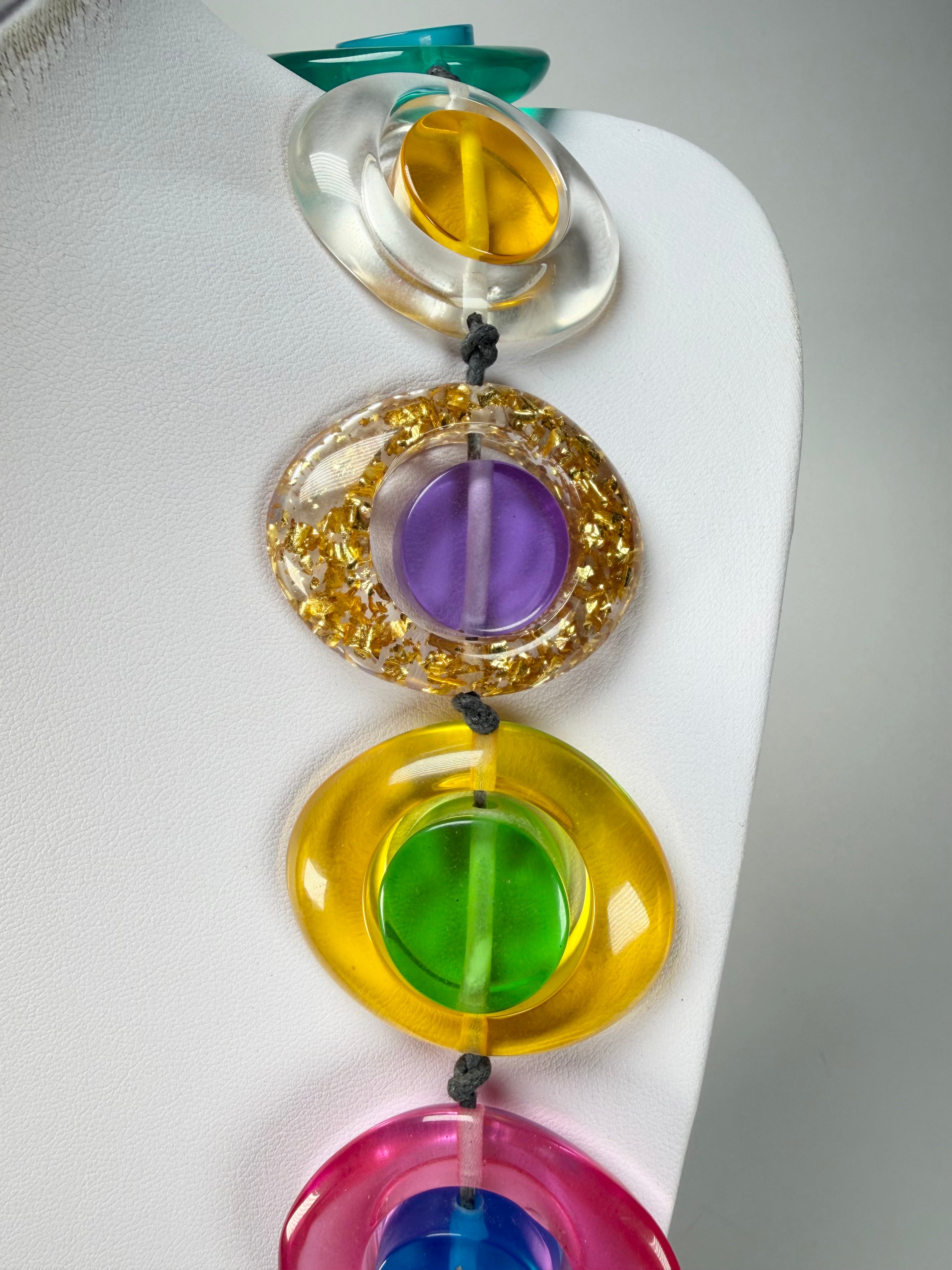 Jackie Brazil "Saturn" Transparent Summer Mix Disk and Cylinder Long 75cm Necklace ( N0065 )