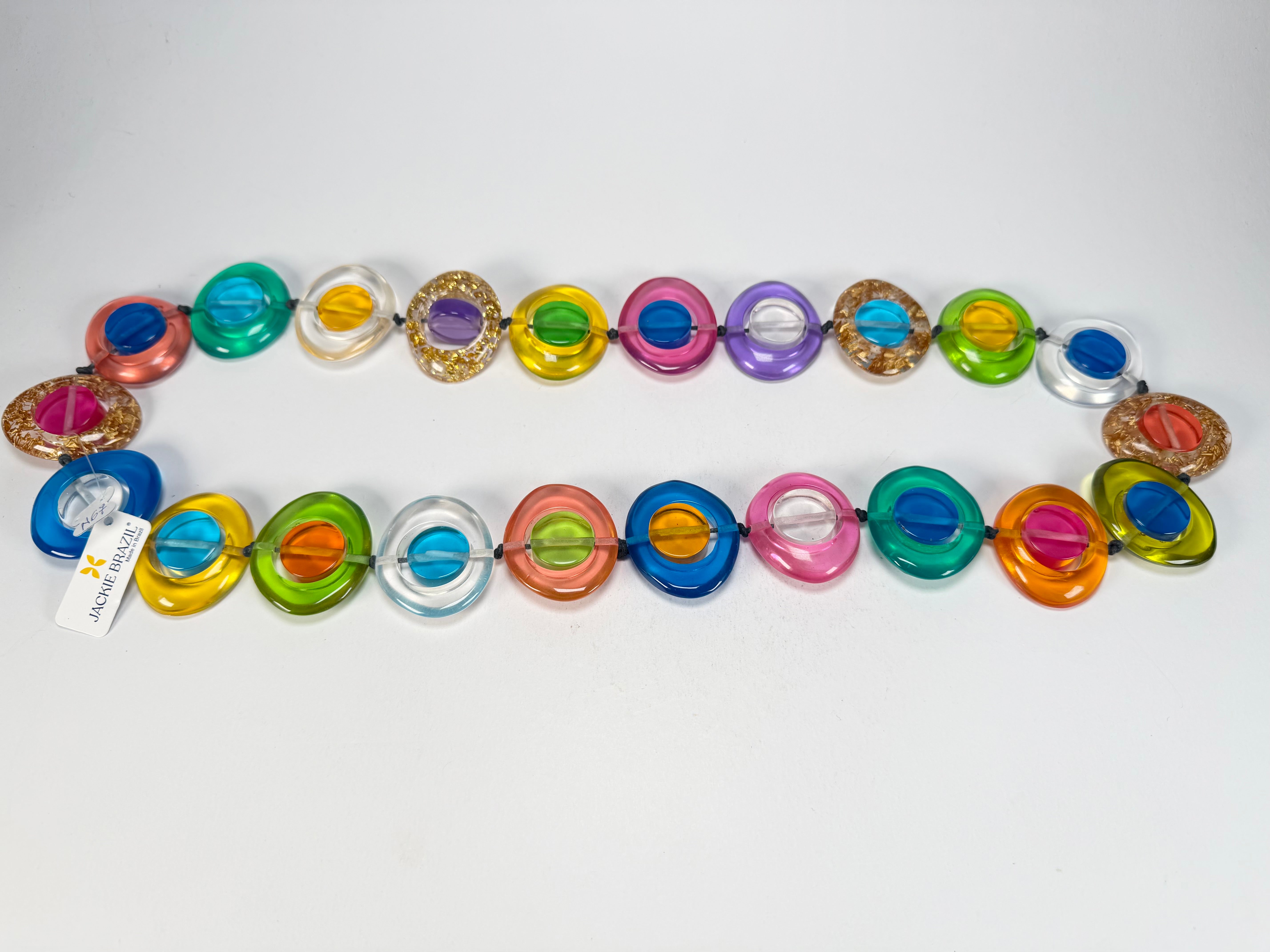 Jackie Brazil "Saturn" Transparent Summer Mix Disk and Cylinder Long 75cm Necklace ( N0065 )