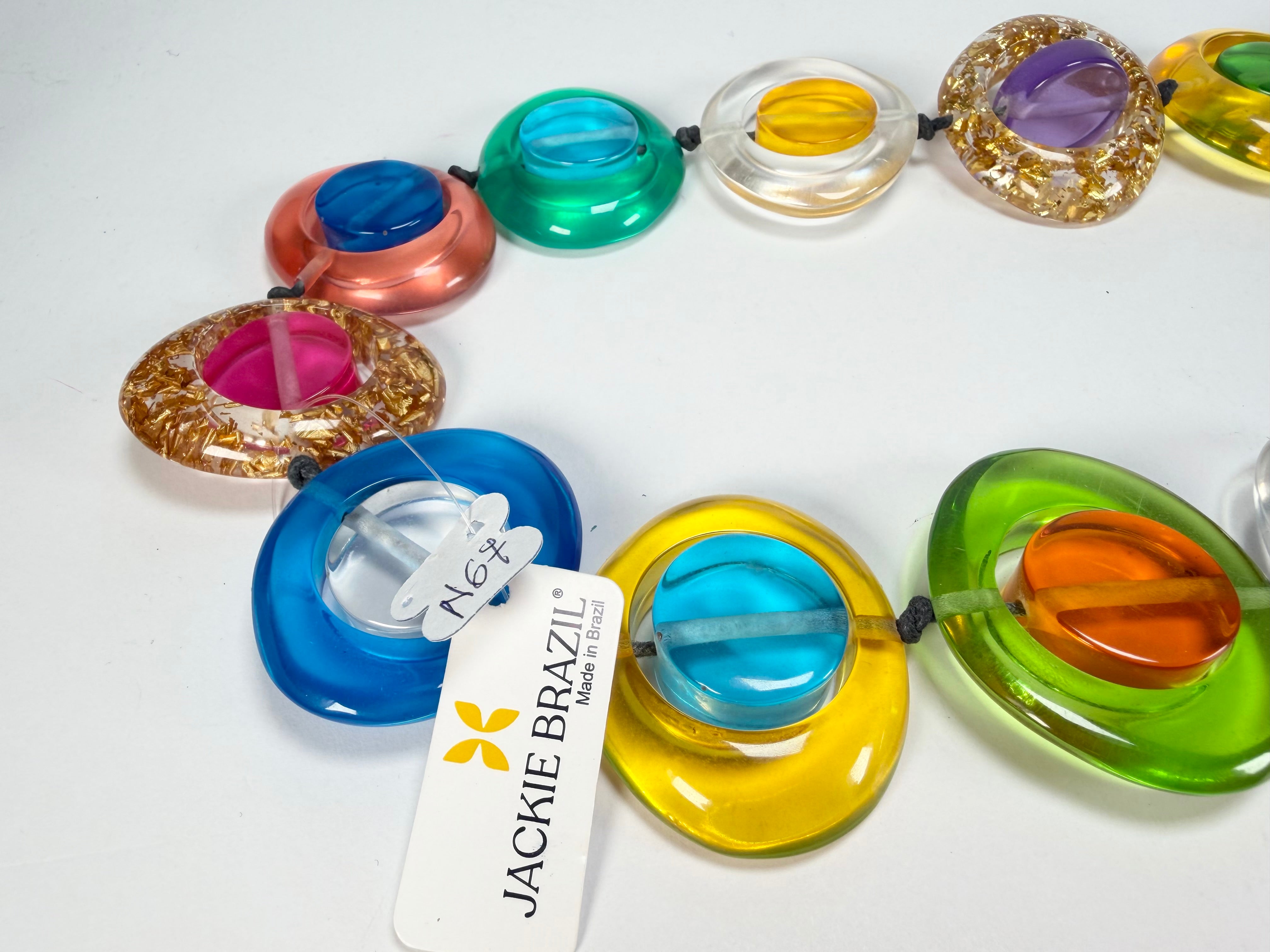 Jackie Brazil "Saturn" Transparent Summer Mix Disk and Cylinder Long 75cm Necklace ( N0065 )